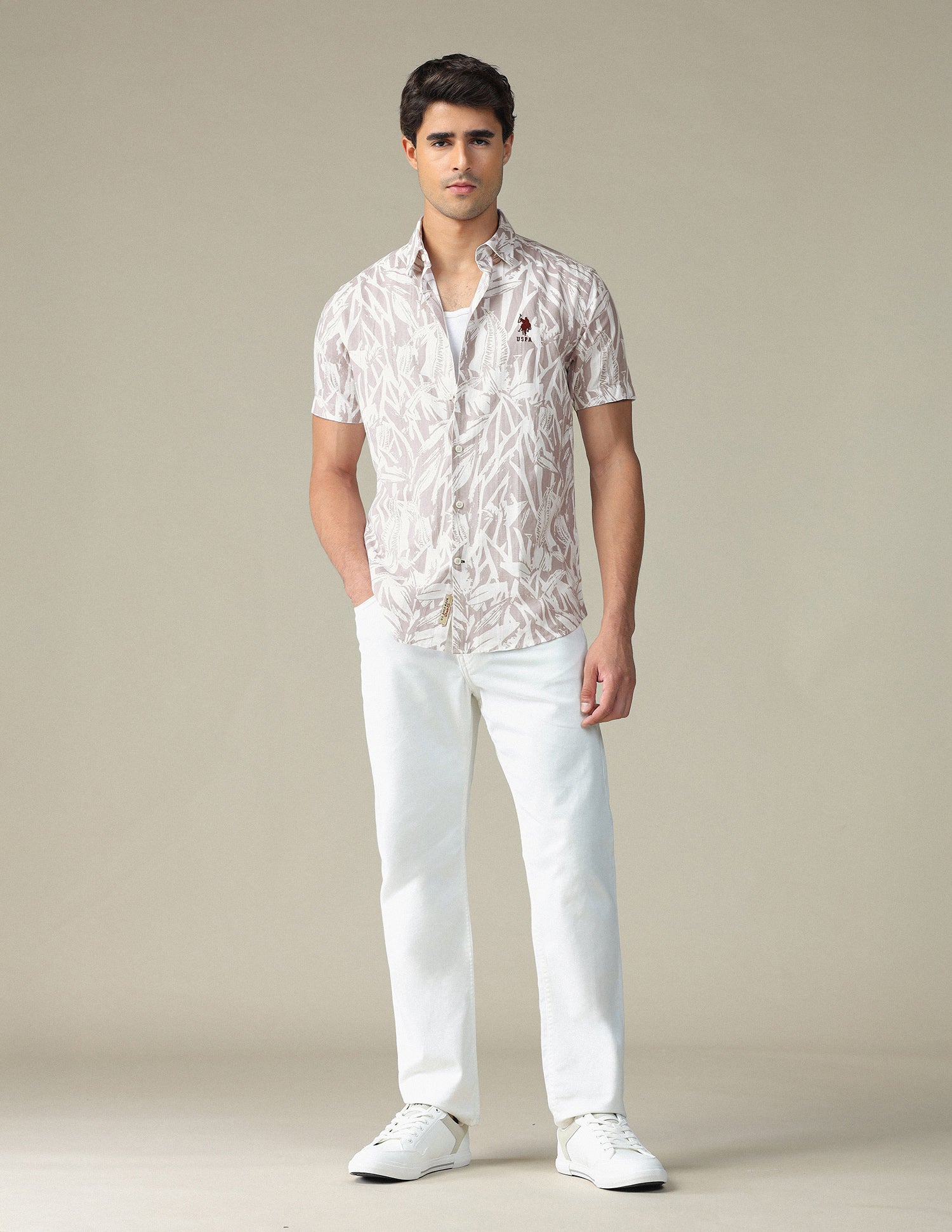 Tropical Printed Dobby Shirt Pink - U.S. POLO ASSN. | Large