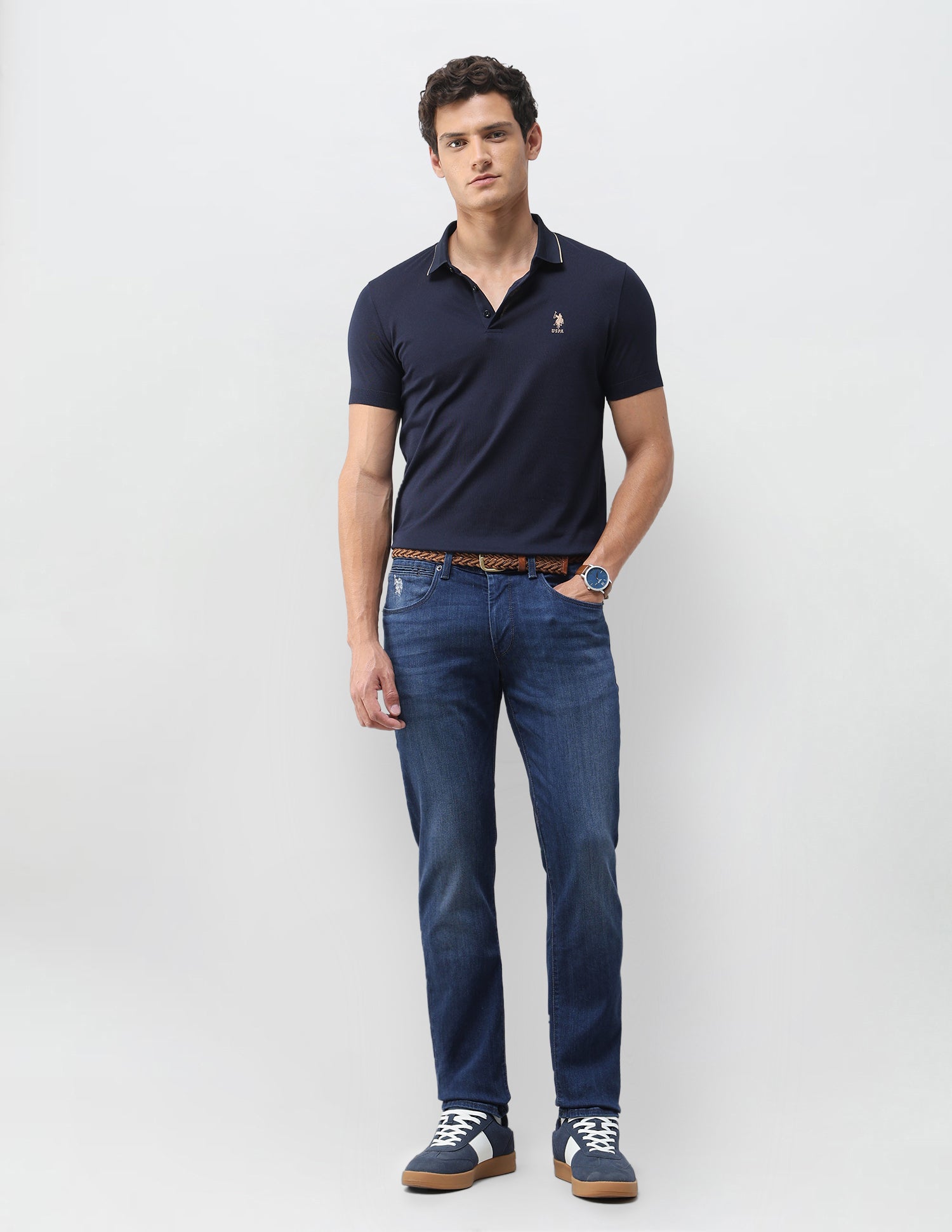 Brandon Slim Tapered Fit Blue Jeans Blue - U.S. Polo Assn. India | Large