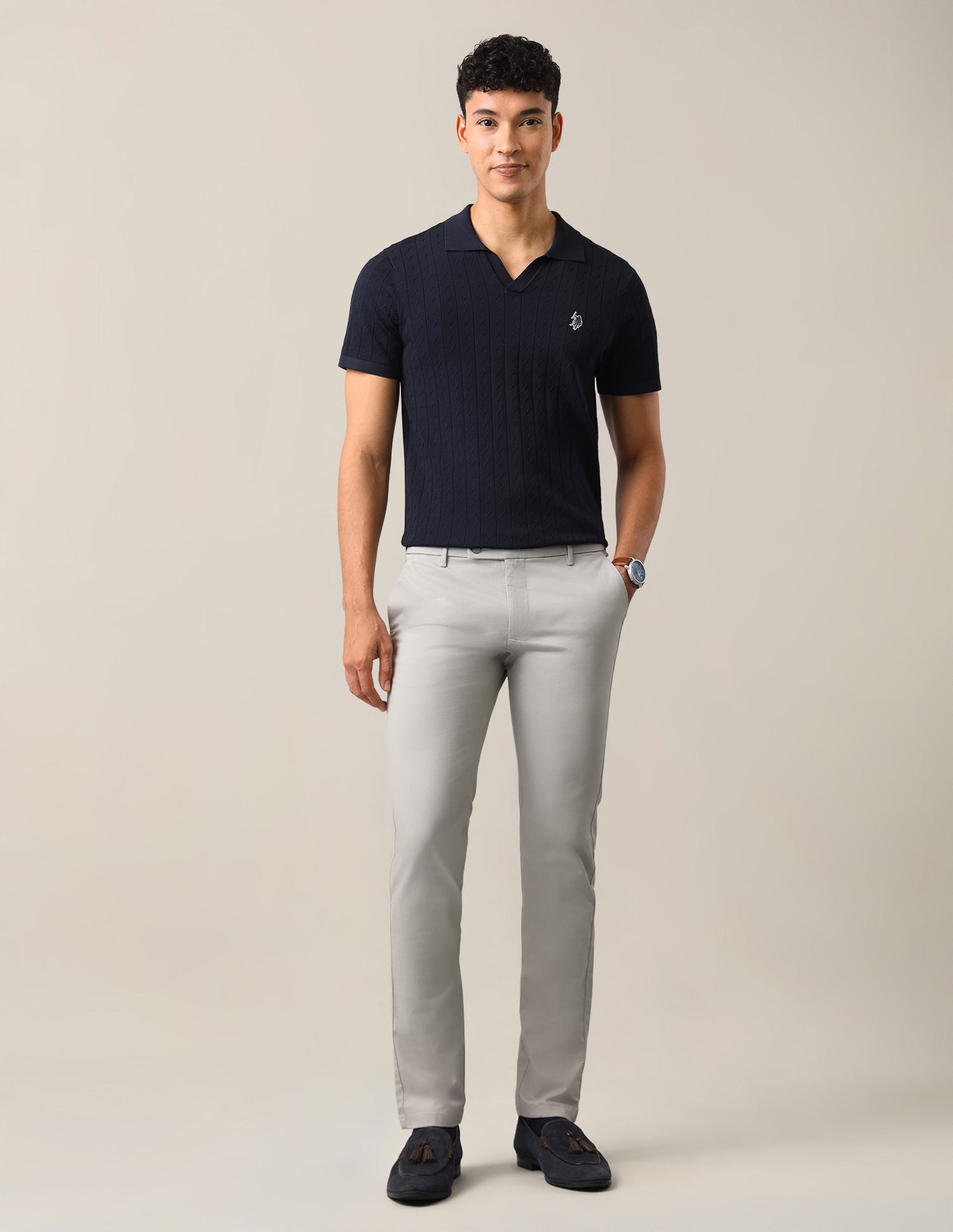 Textured Satin Trousers Grey - U.S. Polo Assn. India | Large