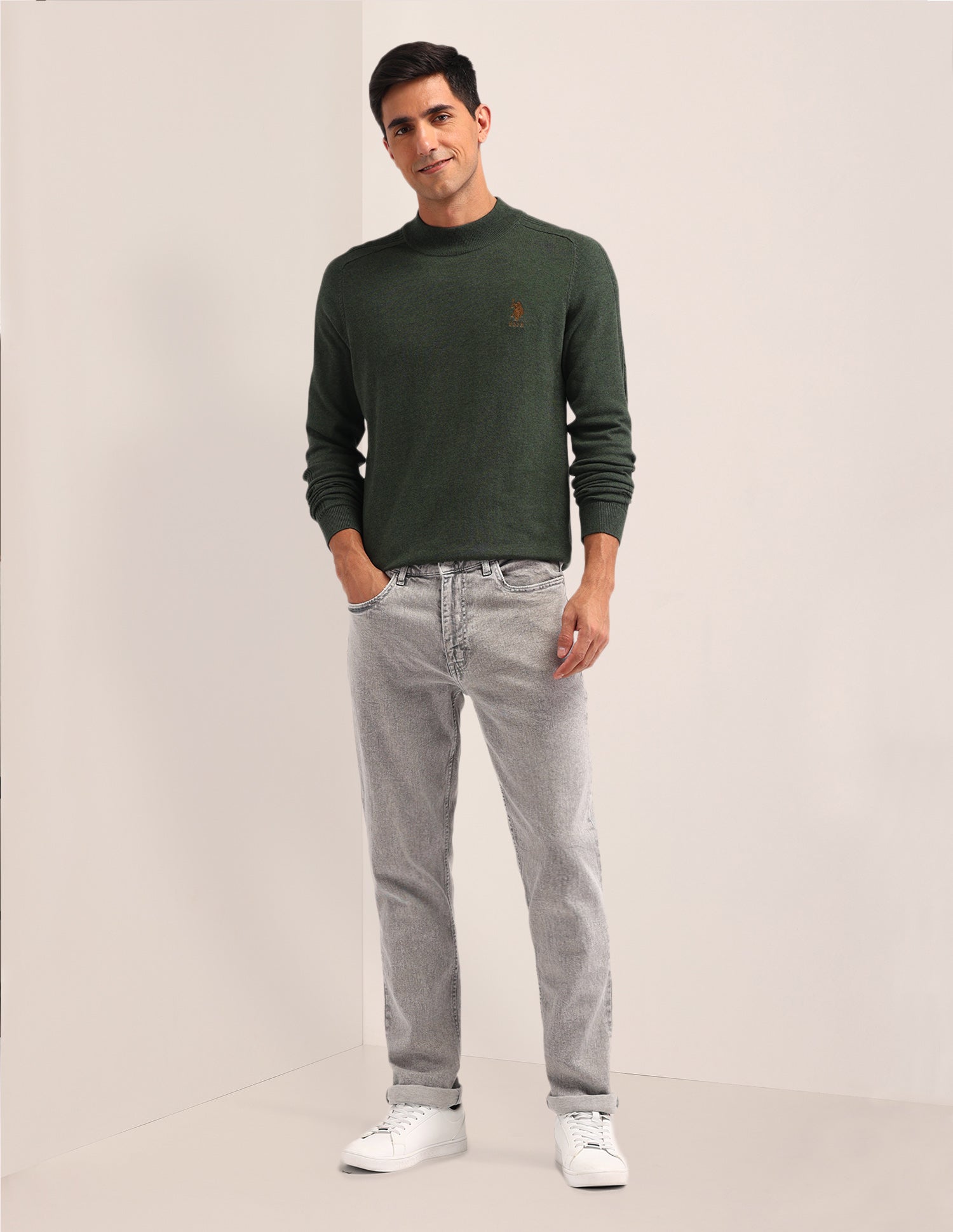 Textured Regular Fit Sweater Dark Green - U.S. Polo Assn. India | Large