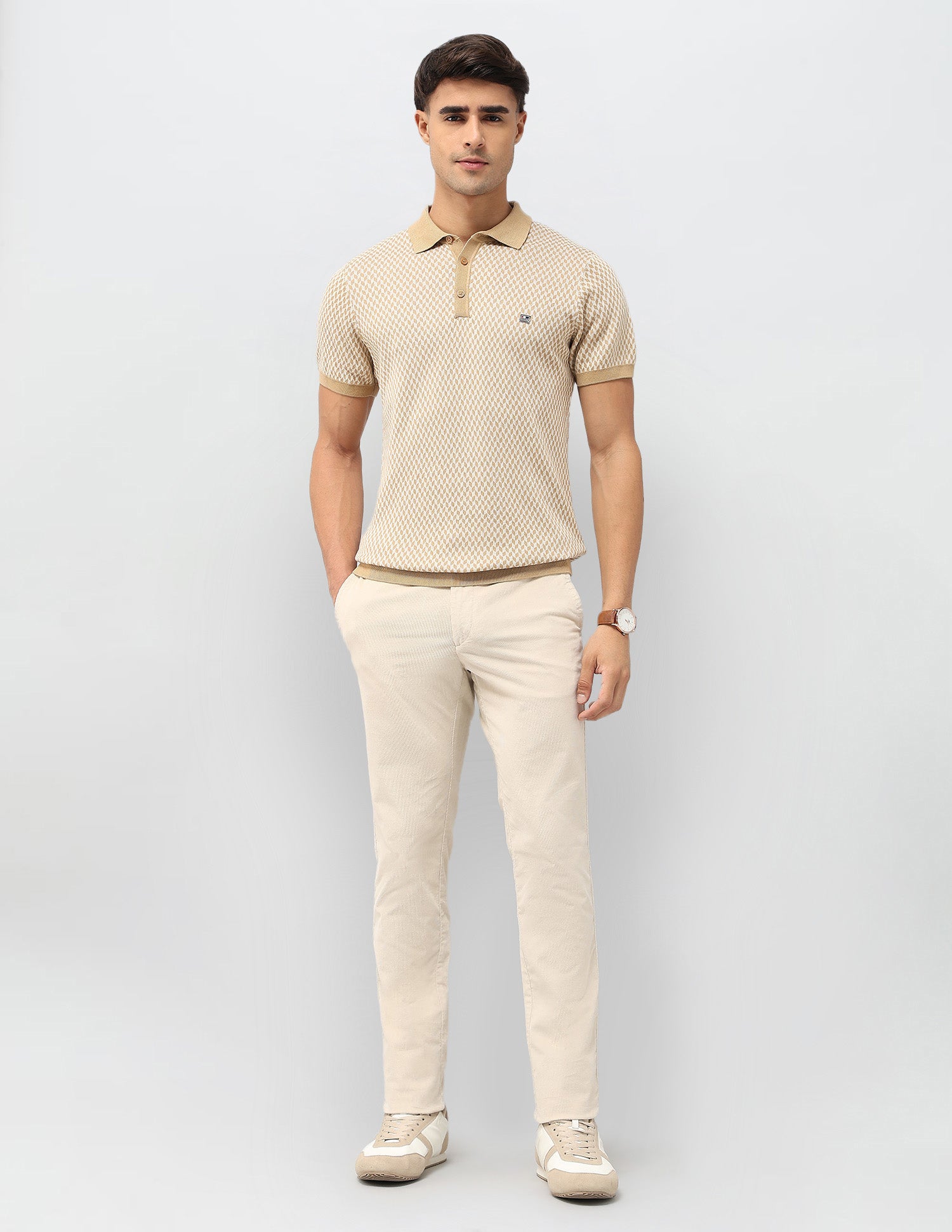 Geometric Patterned Knit T-Shirt Dark Brown - U.S. POLO ASSN. | Large