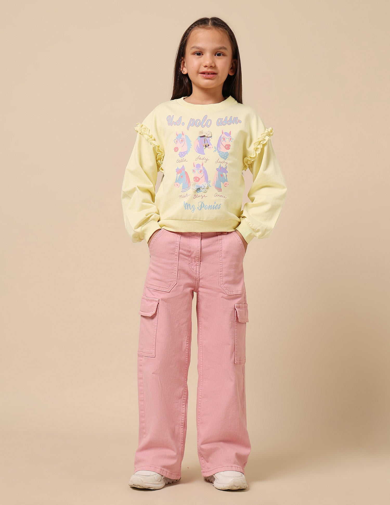 Girls Graphic Brand Printed Sweatshirt Light Yellow - U.S. POLO ASSN. | Large