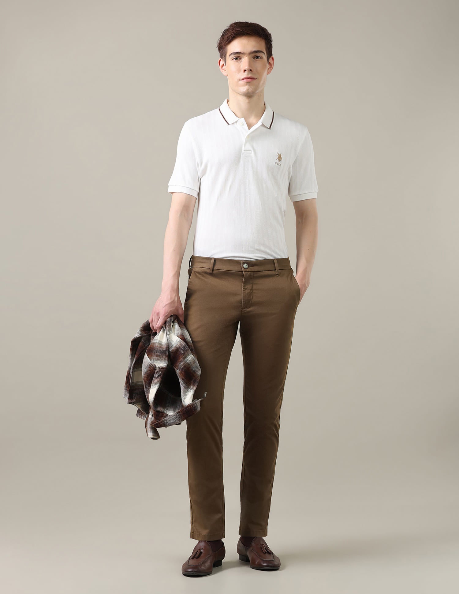 Twill Denver Slim Fit Trousers Brown - U.S. Polo Assn. India | Large
