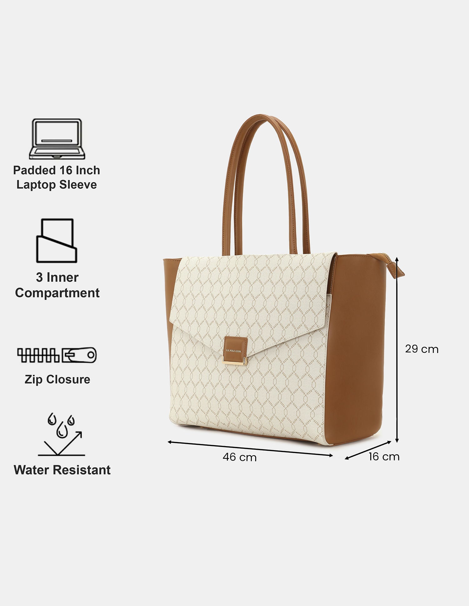 Women Belle monogram Statement Tote Bag Beige - U.S. POLO ASSN. | Large