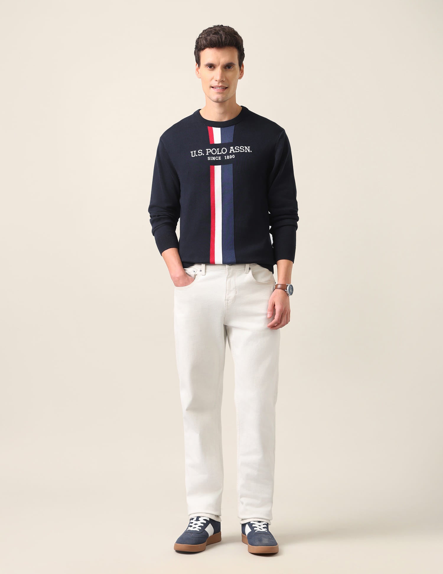 Brand Printed Regular Fit Sweater Navy - U.S. Polo Assn. India | Large