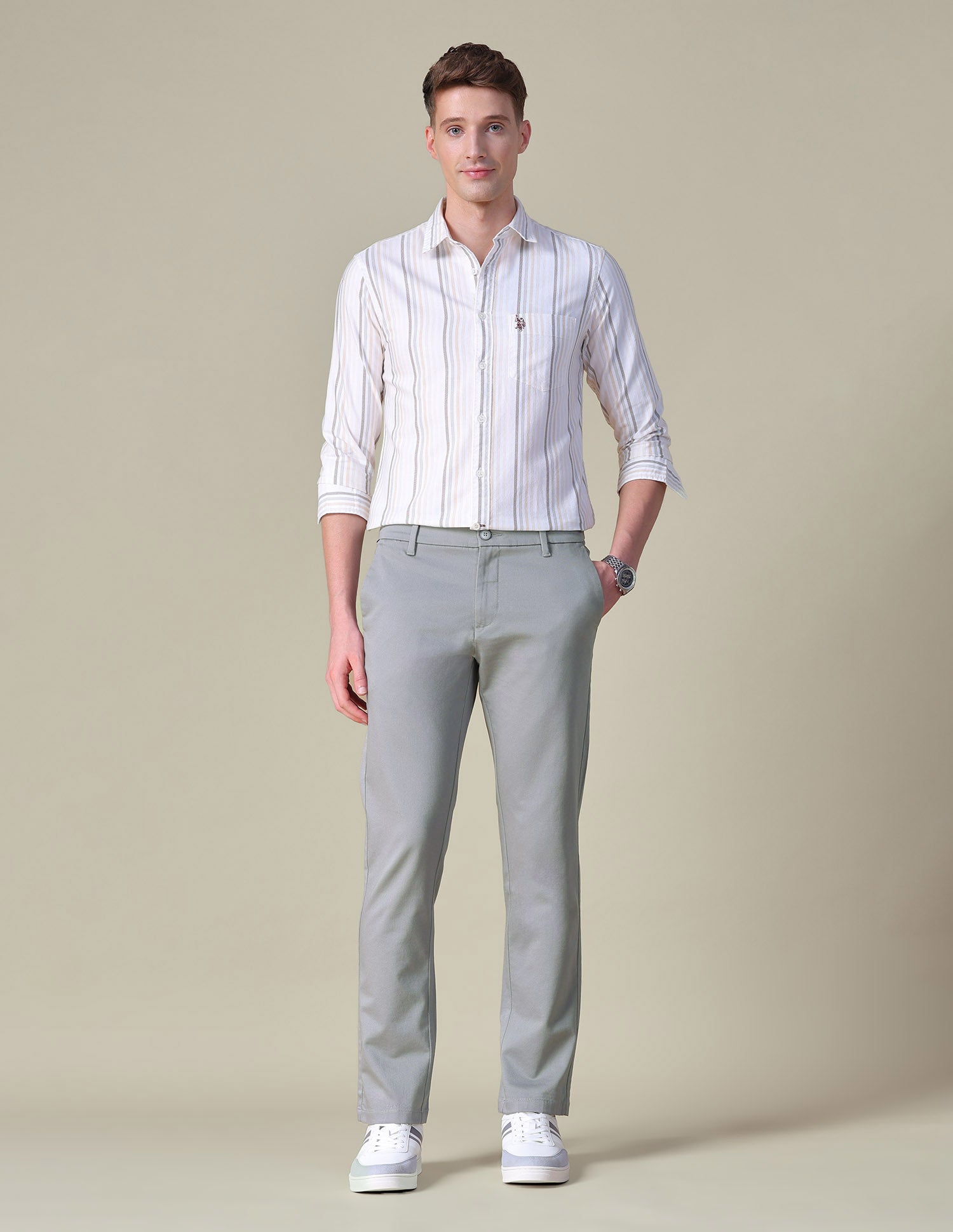 Dobby Denver Slim Fit Trousers Grey - U.S. POLO ASSN. | Large