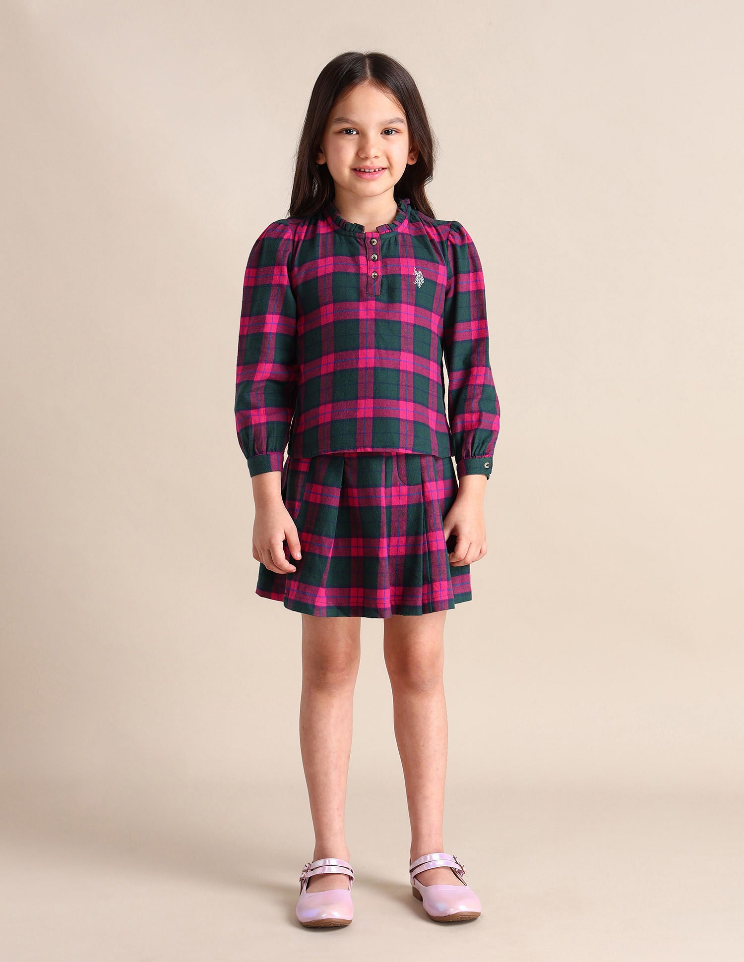 Girls Regular Fit Checked Top Red - U.S. Polo Assn. India | Large