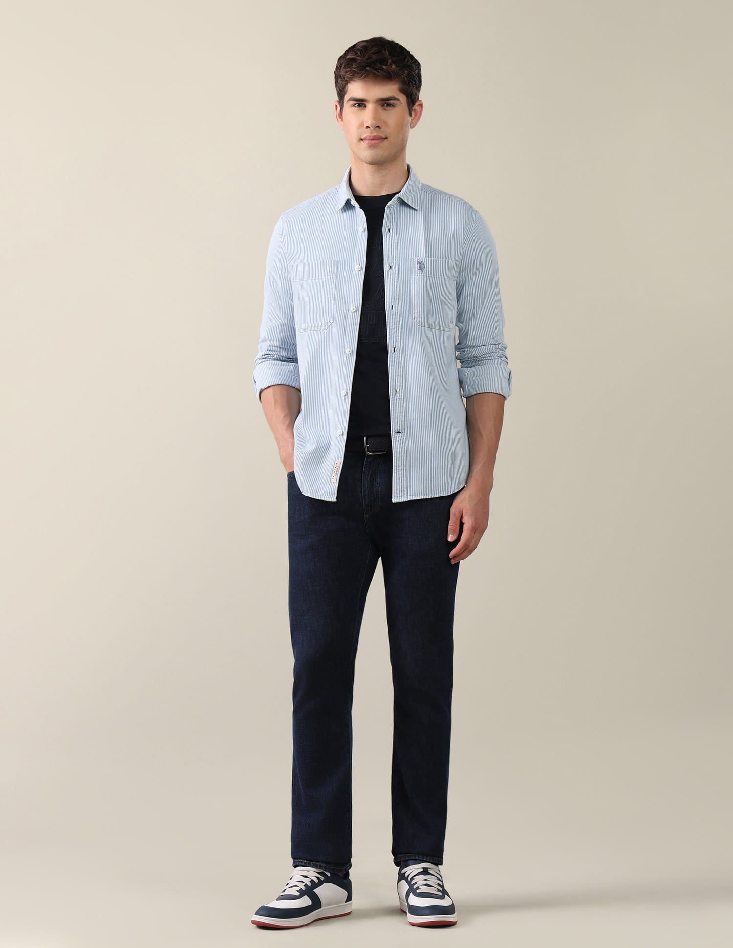 Twill Vertical Striped Shirt Blue - U.S. Polo Assn. India | Large