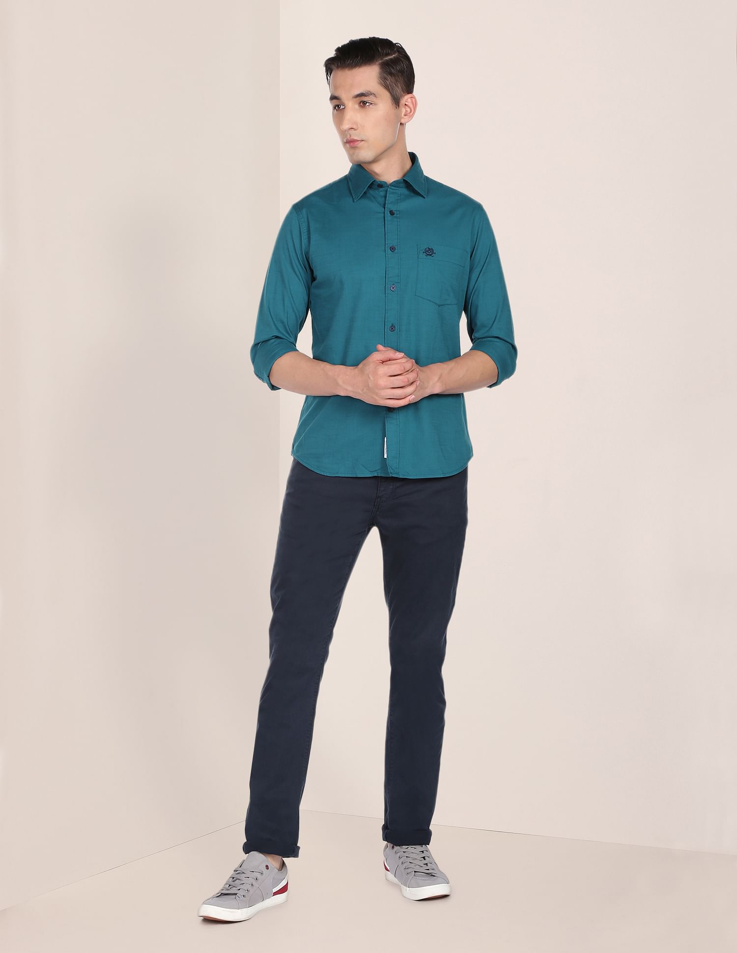 Tailored Regular Fit Cotton Casual Shirt Teal - U.S. Polo Assn. India | Large