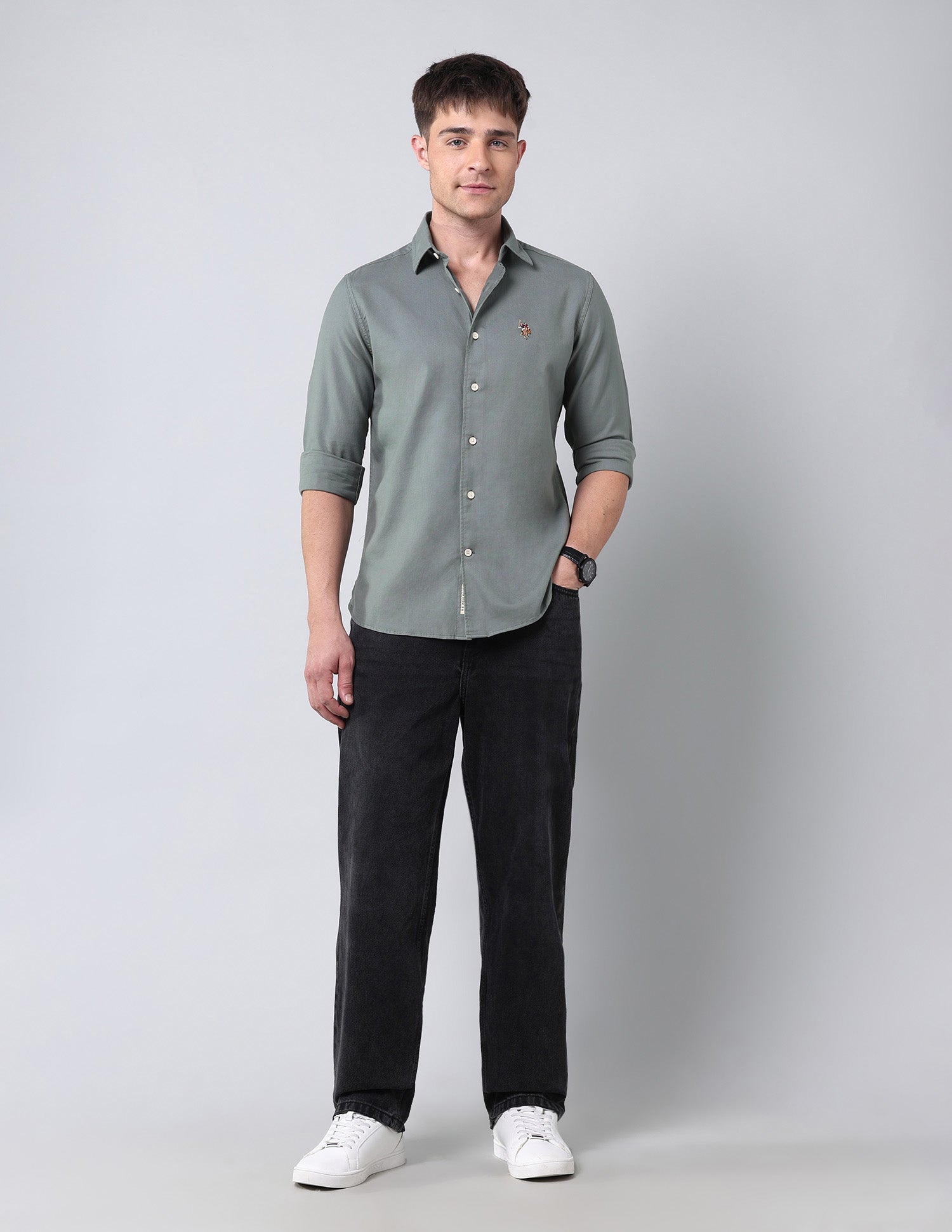 Solid Pure Cotton Twill Shirt Teal - U.S. Polo Assn. India | Large