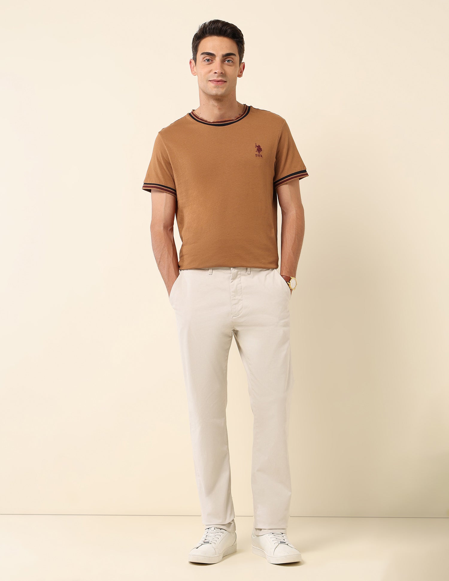 Pure Cotton Slim Fit T- Shirt Brown - U.S. Polo Assn. India | Large
