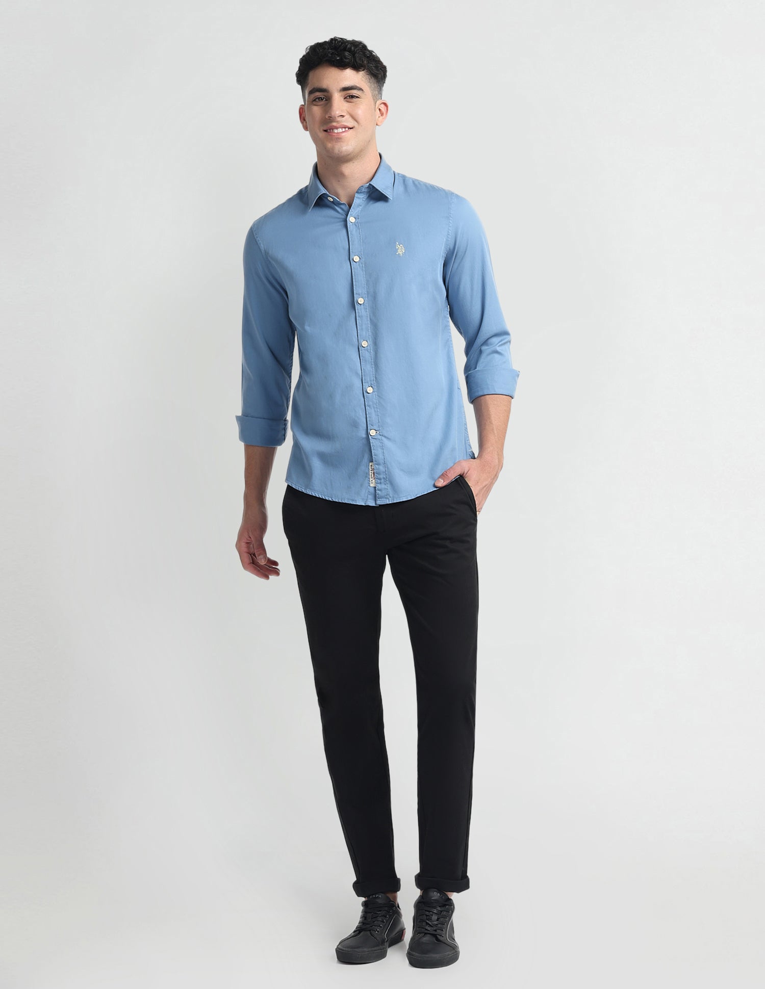 Slim Fit Chambray Shirt Blue - U.S. Polo Assn. India | Large