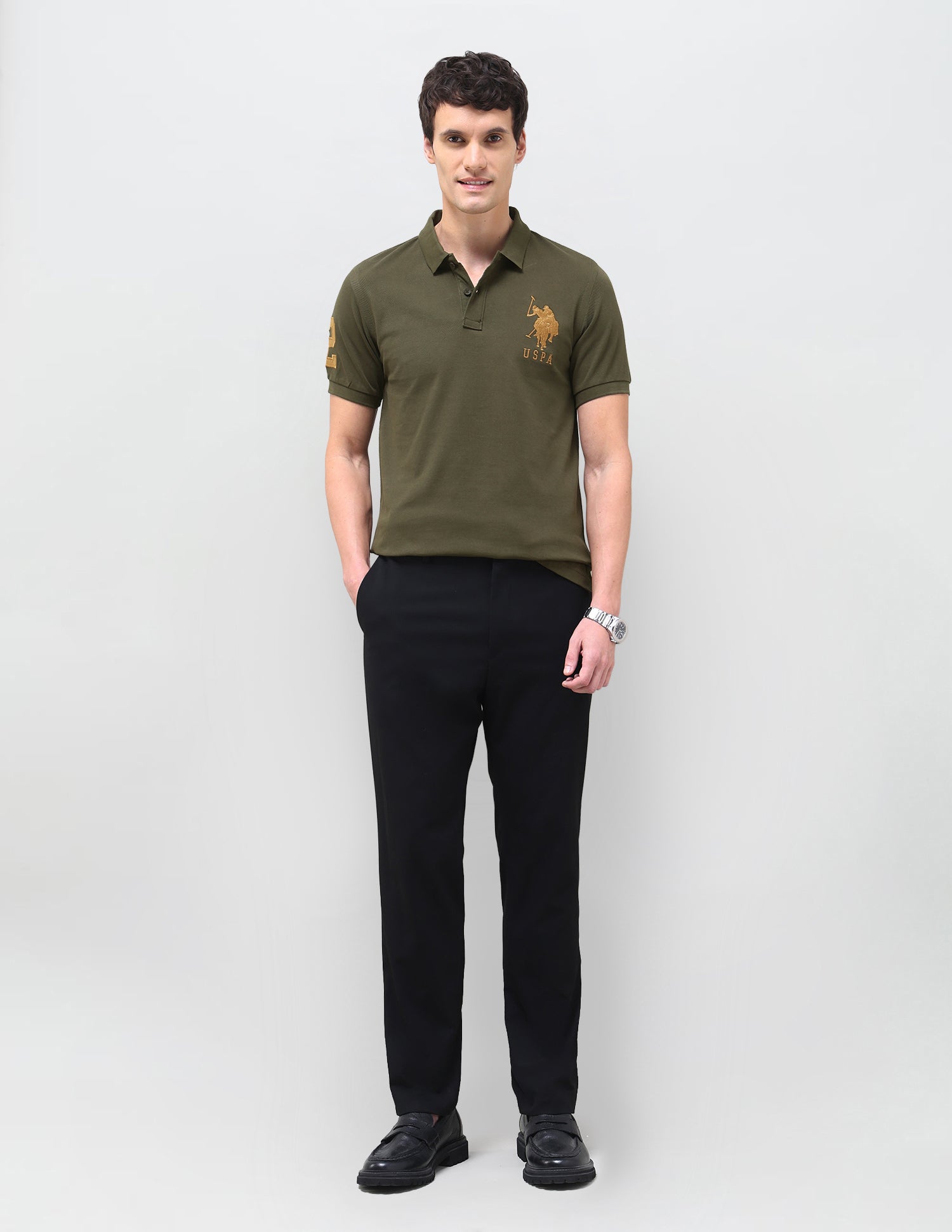 Solid Slim Fit Polo Shirt Green - U.S. Polo Assn. India | Large