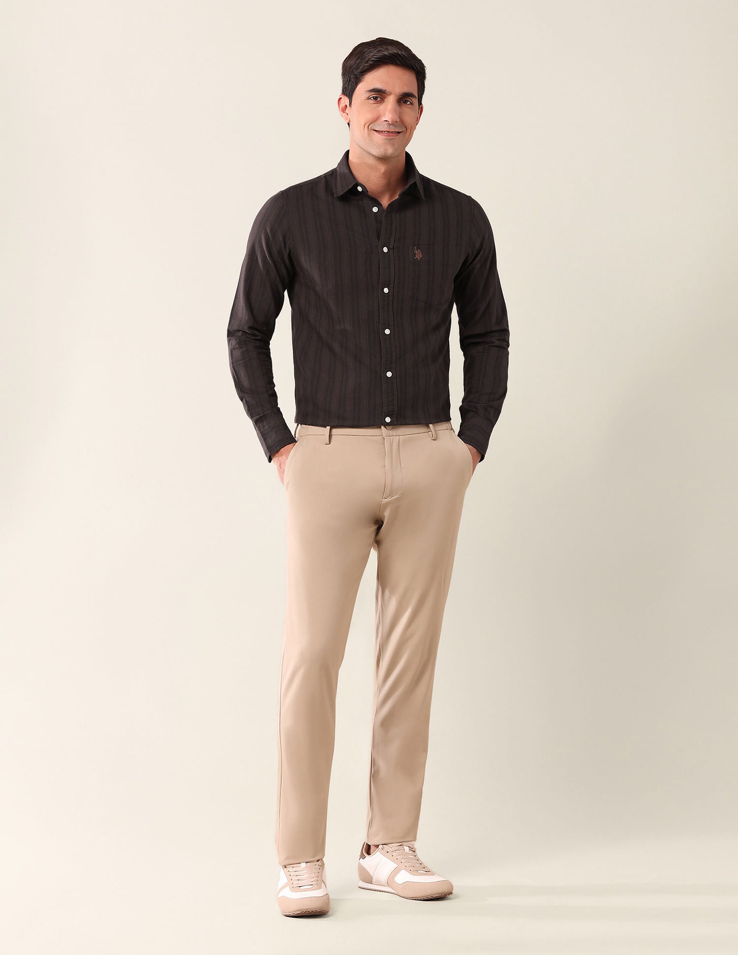 Tailored Fit Striped Shirt Brown - U.S. Polo Assn. India | Large