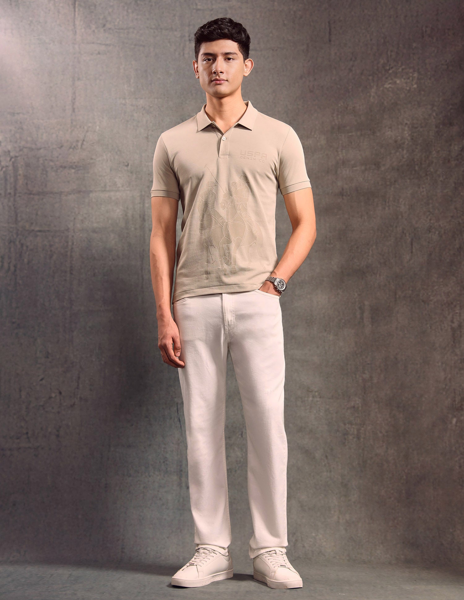 Graphic Printed Regular Fit Polo shirt Beige - U.S. POLO ASSN. | Large