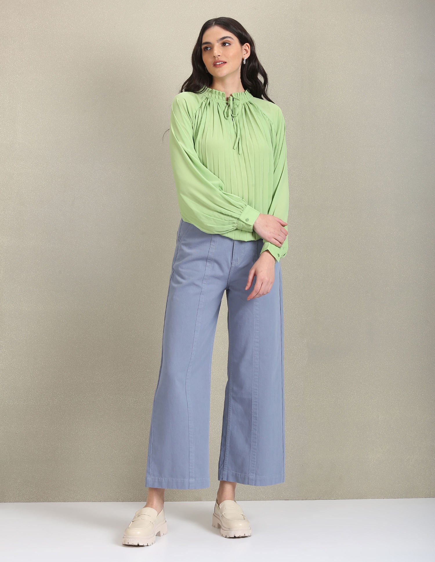 Raglan Sleeve Pleated Top Light Green - U.S. Polo Assn. India | Large