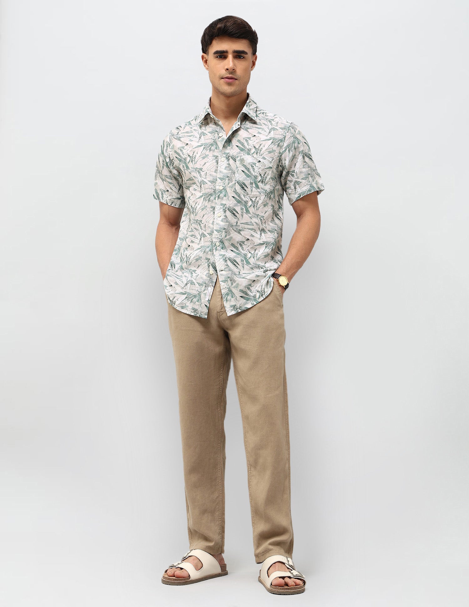 Tropical Printed Tailored Fit Shirt Green - U.S. POLO ASSN. | Large