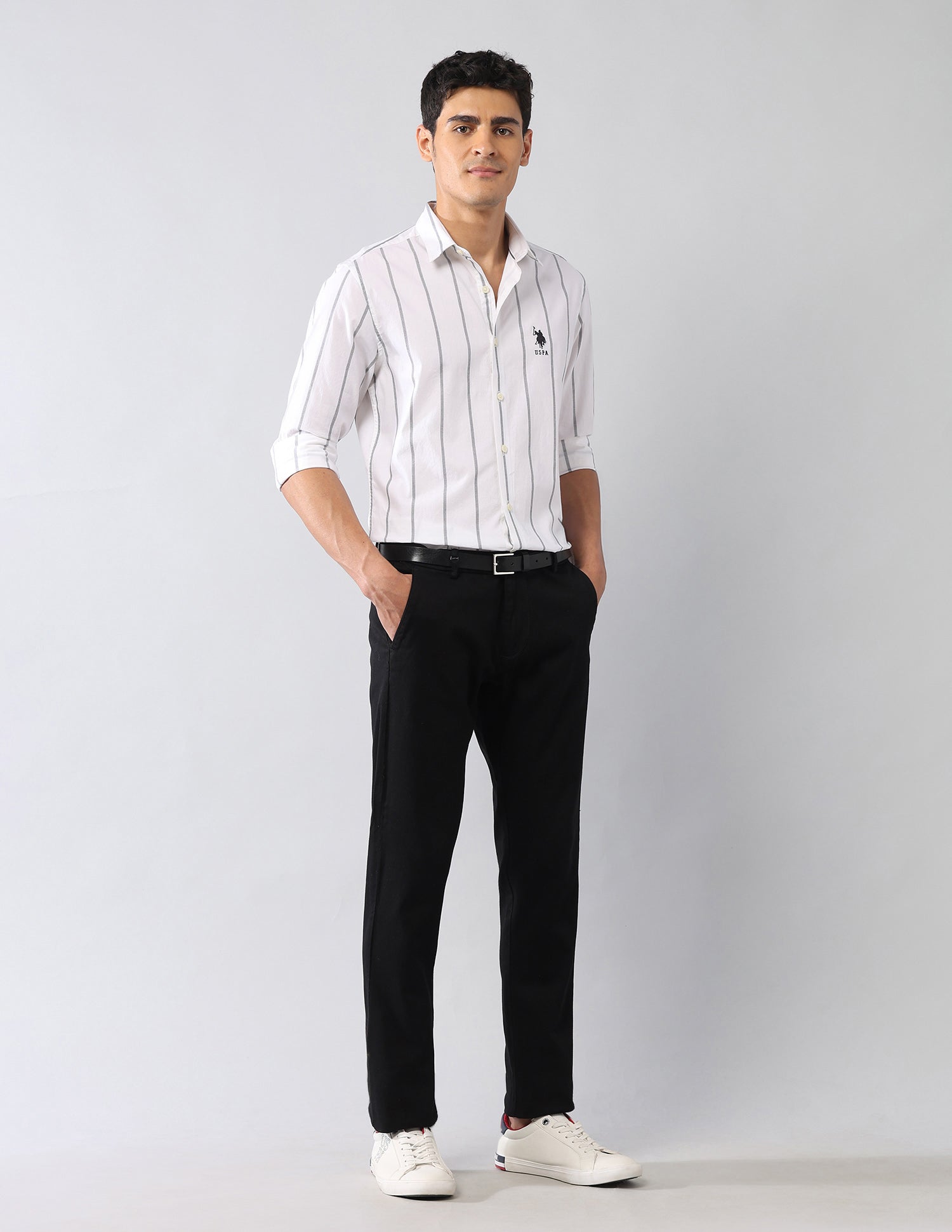 Vertical Striped Dobby Regular Fit Shirt White - U.S. Polo Assn. India | Large