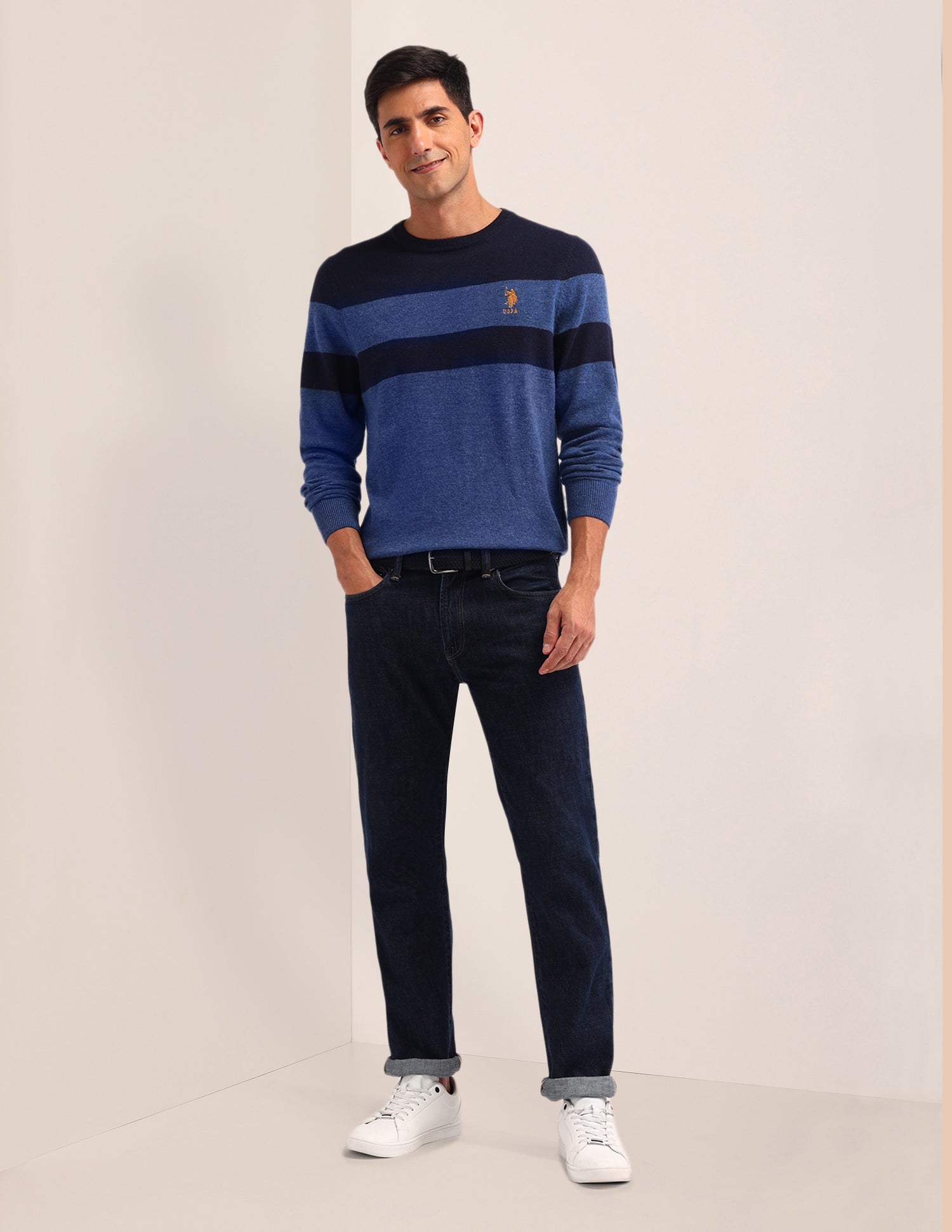 Colour Blocked Regular Fit Sweater Navy - U.S. Polo Assn. India | Large