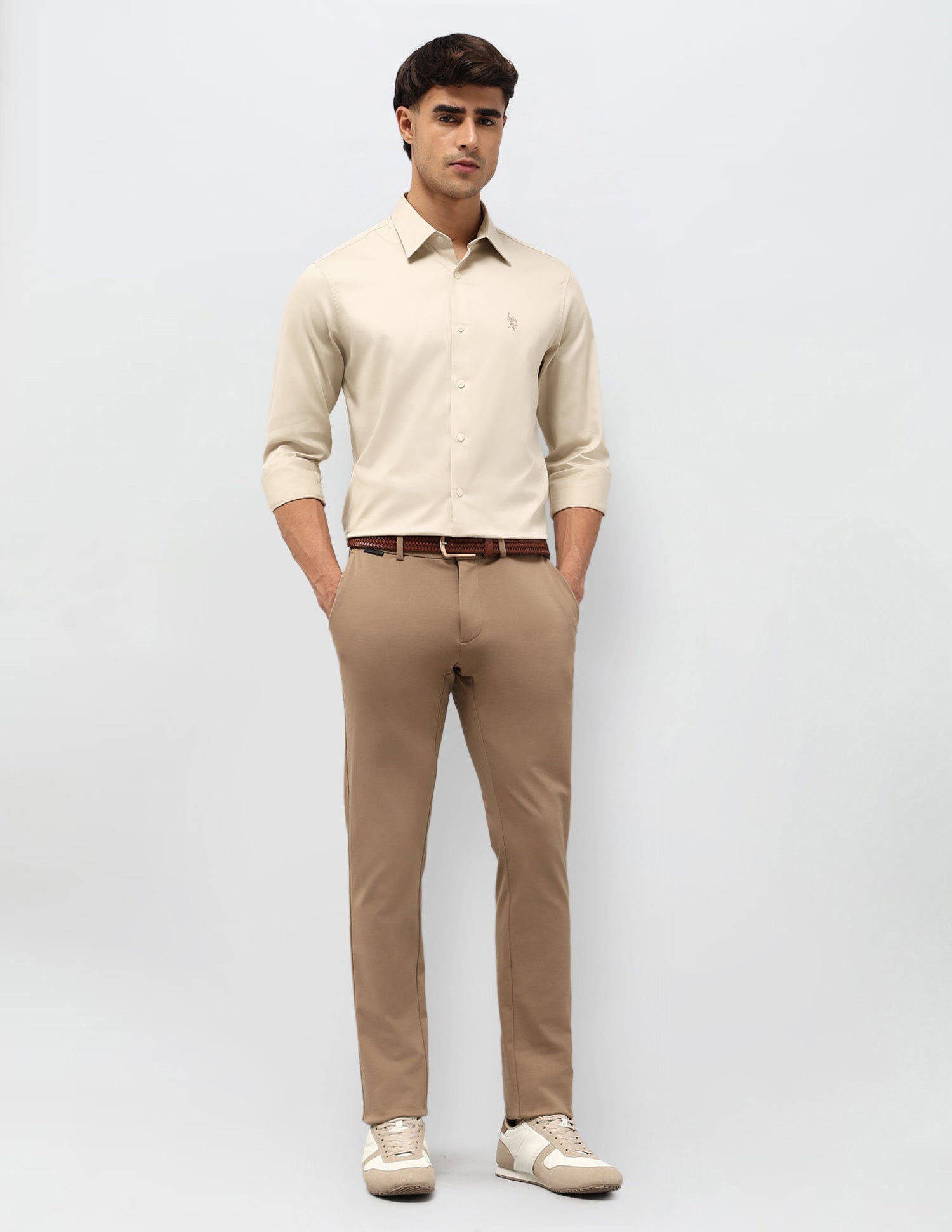 Satin Solid Shirt Beige - U.S. POLO ASSN. | Large