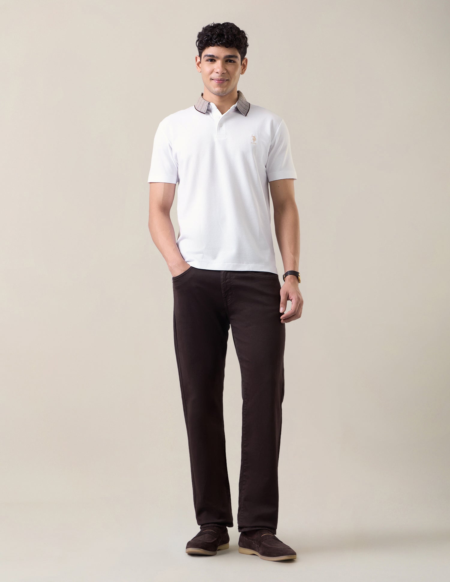 Solid Slim Fit Polo Shirt Ivory - U.S. Polo Assn. India | Large