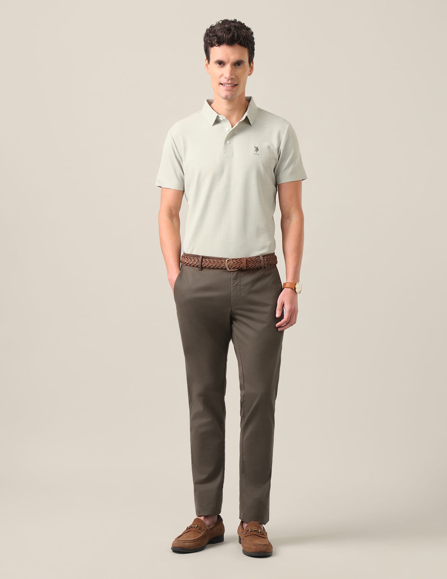 Solid Slim Fit Polo Shirt Light Green - U.S. Polo Assn. India | Large