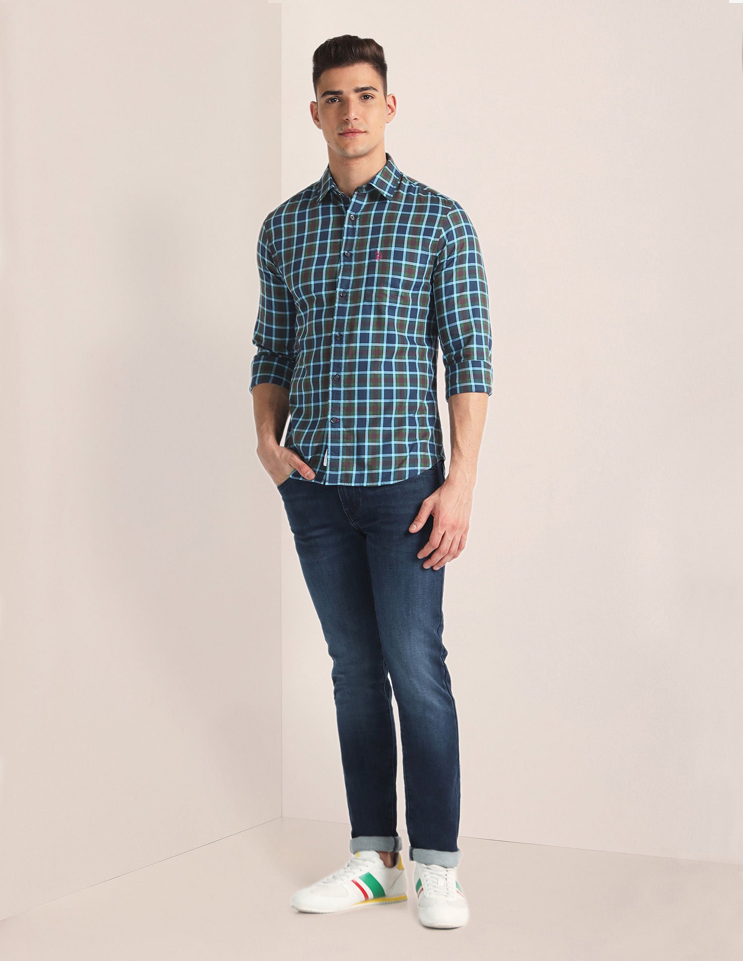 Tartan Check Twill Shirt Green and Blue - U.S. Polo Assn. India | Large