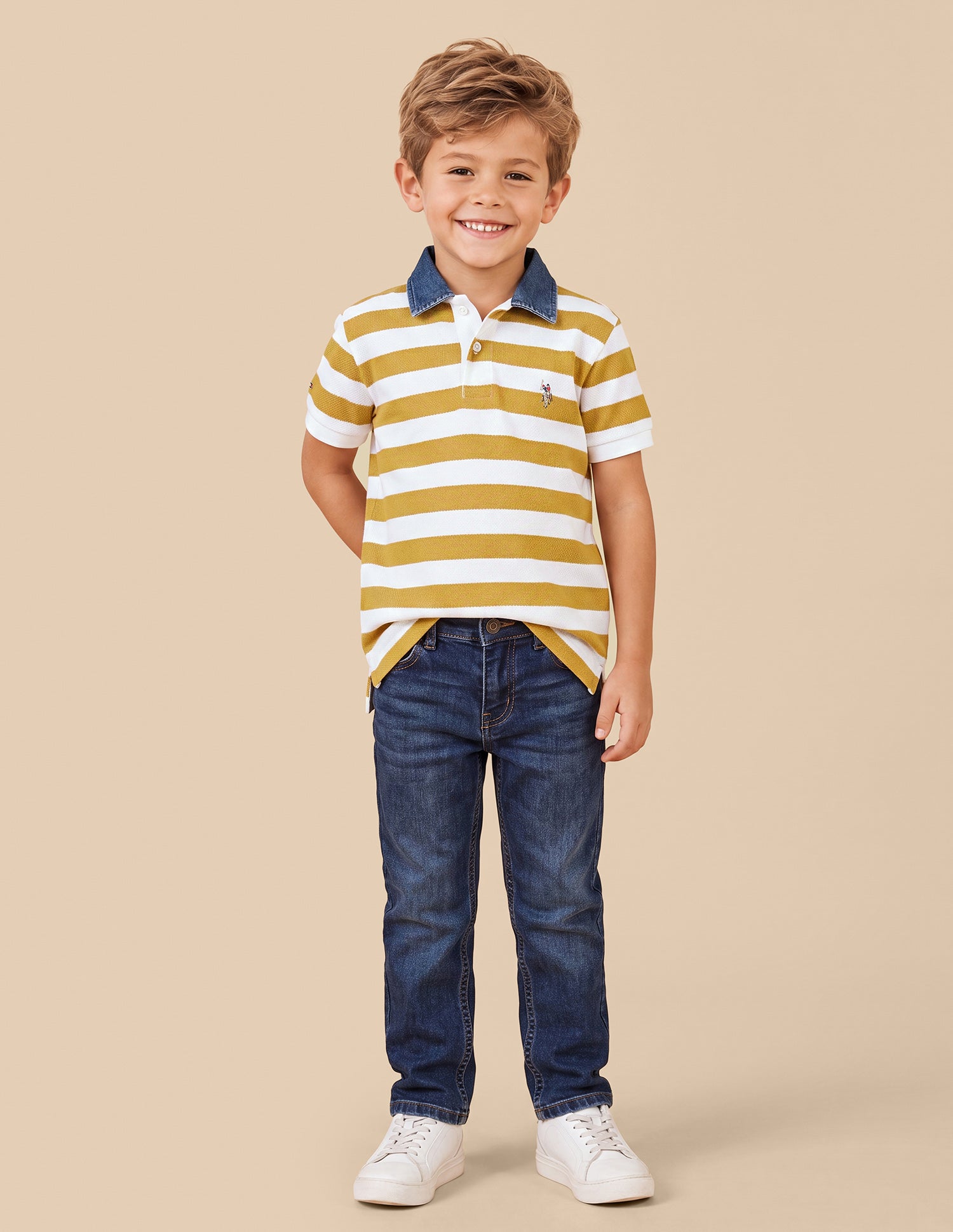 Horizontal Striped Regular Fit Polo Shirt Mustard - U.S. Polo Assn. India | Large