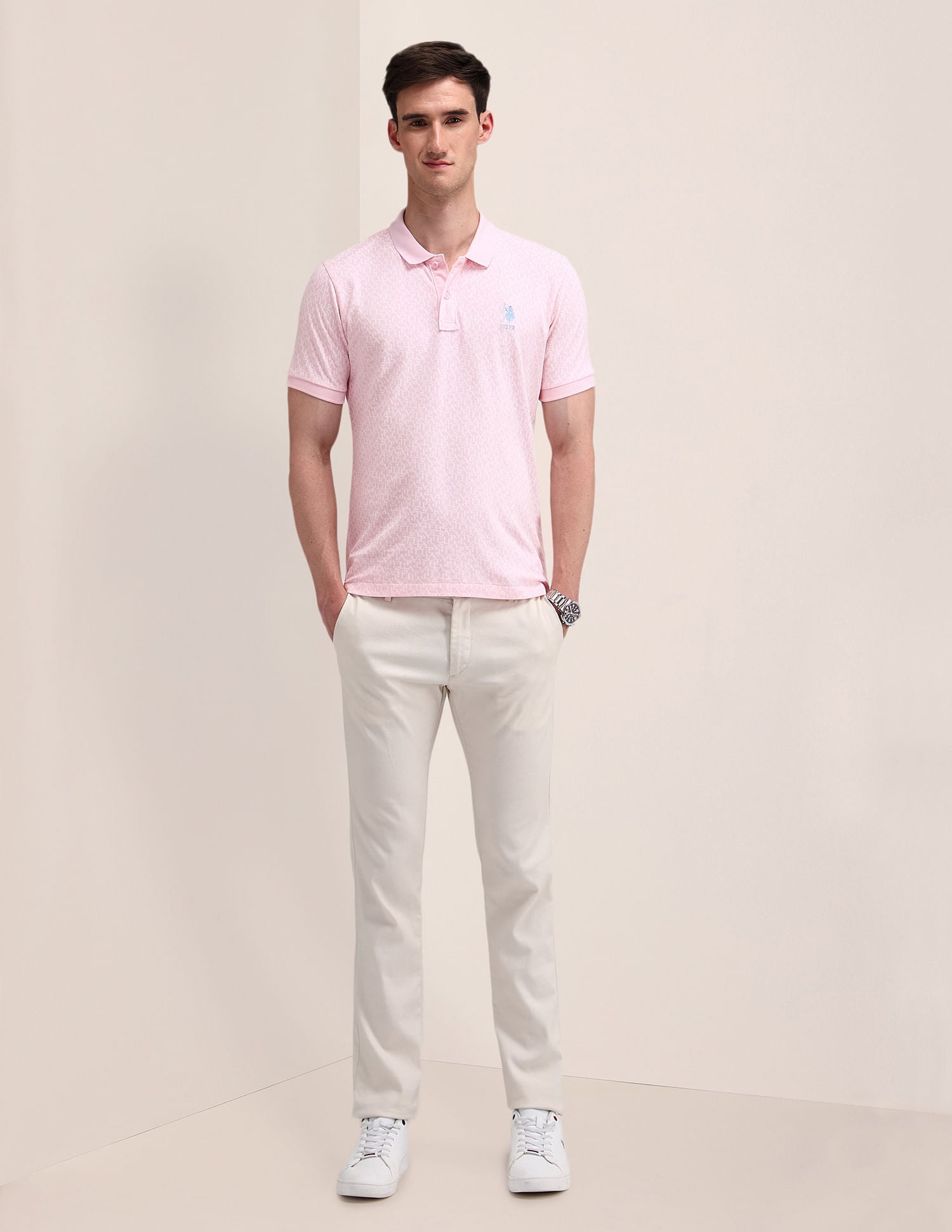 Slim Fit Printed Polo Shirt Pink - U.S. POLO ASSN. | Large