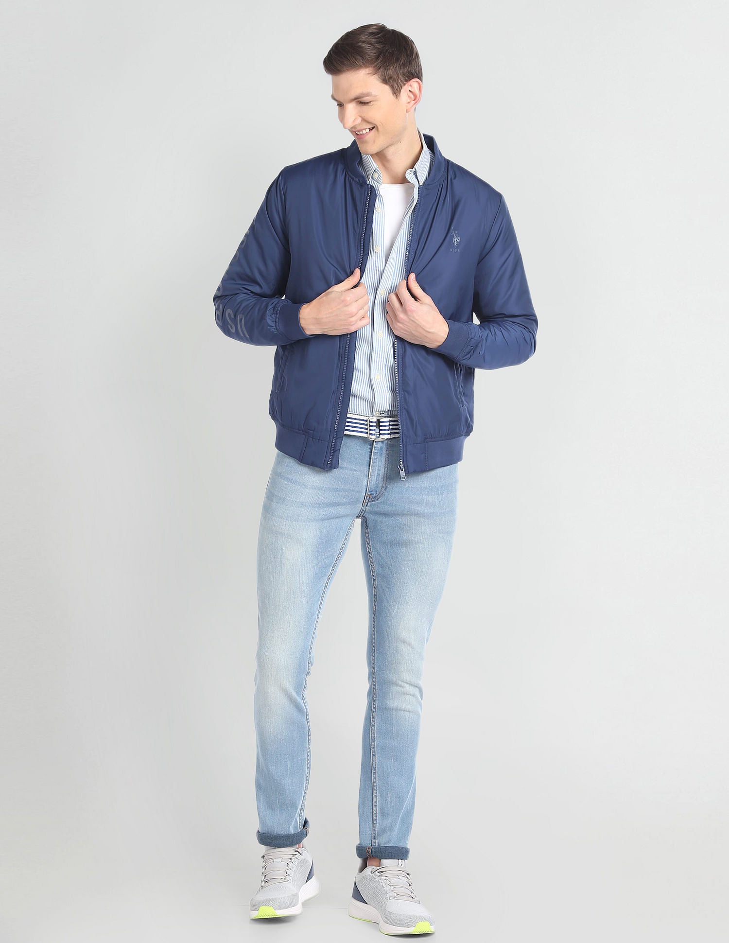 High Neck Long Sleeve Bomber Jacket Blue - U.S. POLO ASSN. | Large