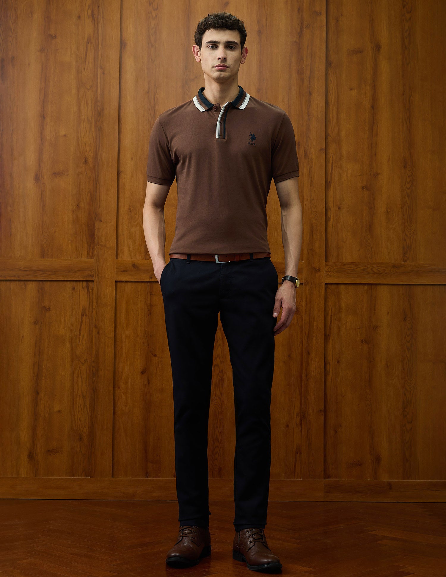 Solid Varsity Theatre Polo Shirt Dark Brown - U.S. POLO ASSN. | Large