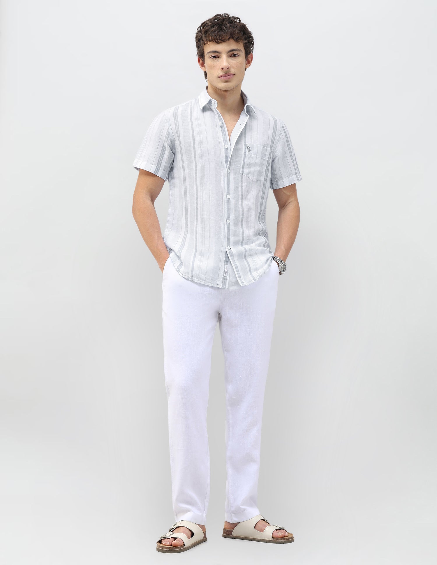 Vertical Striped Regular Fit Shirt Light Grey - U.S. Polo Assn. India | Large