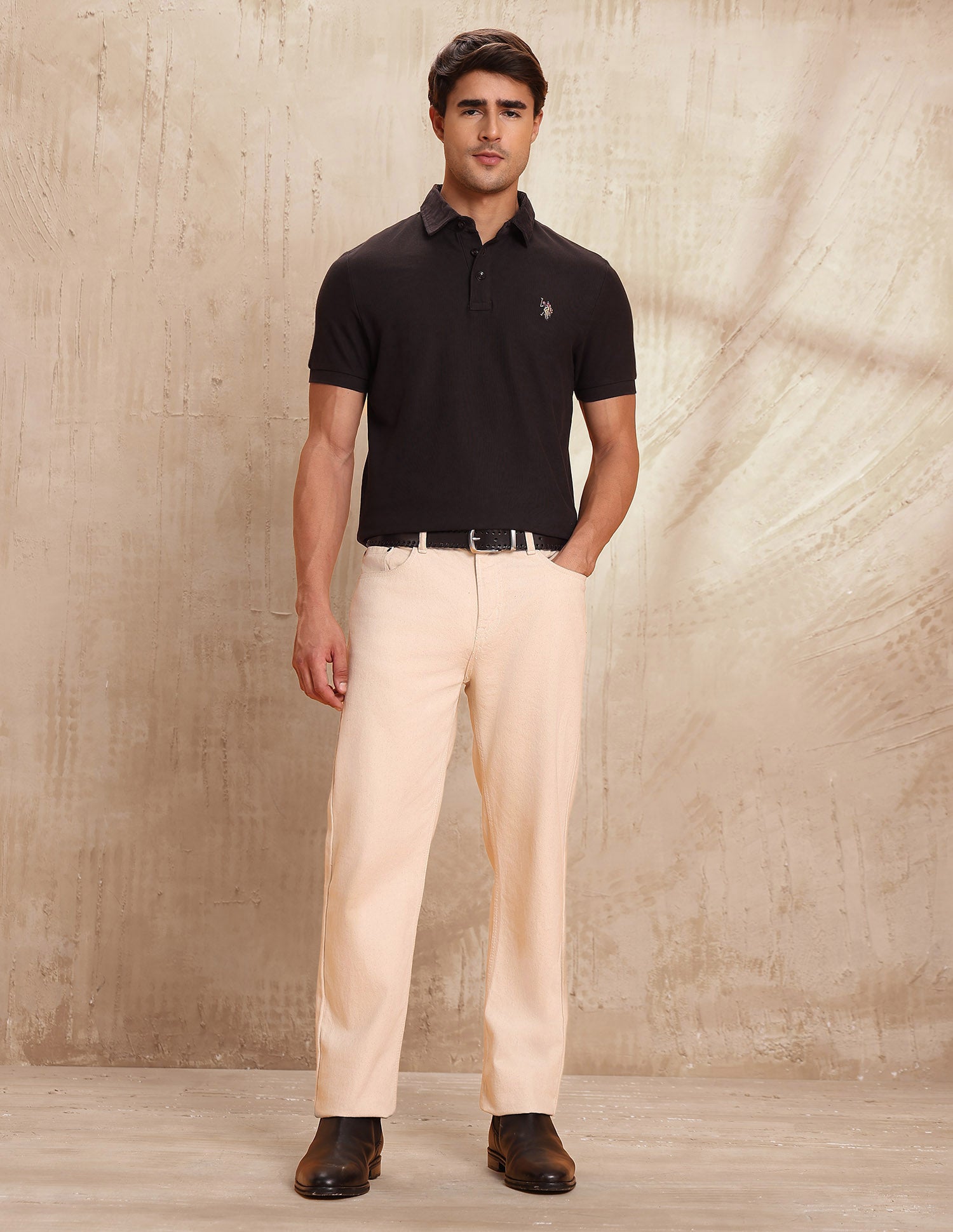 Textured Pure Cotton Polo Shirt Dark Brown - U.S. POLO ASSN. | Large