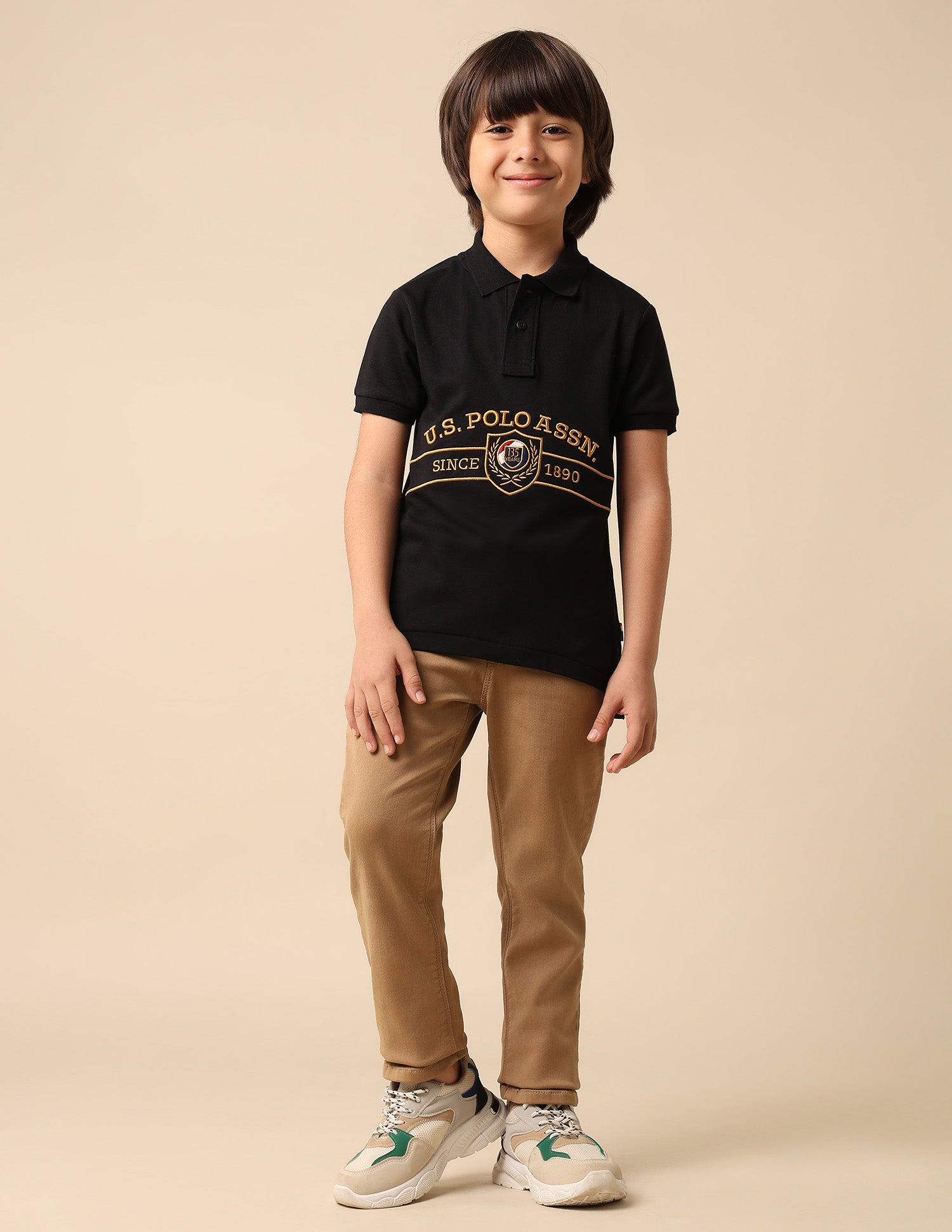 Boys Brand Embroidered Pure Cotton Polo Shirt Black - U.S. POLO ASSN. | Large