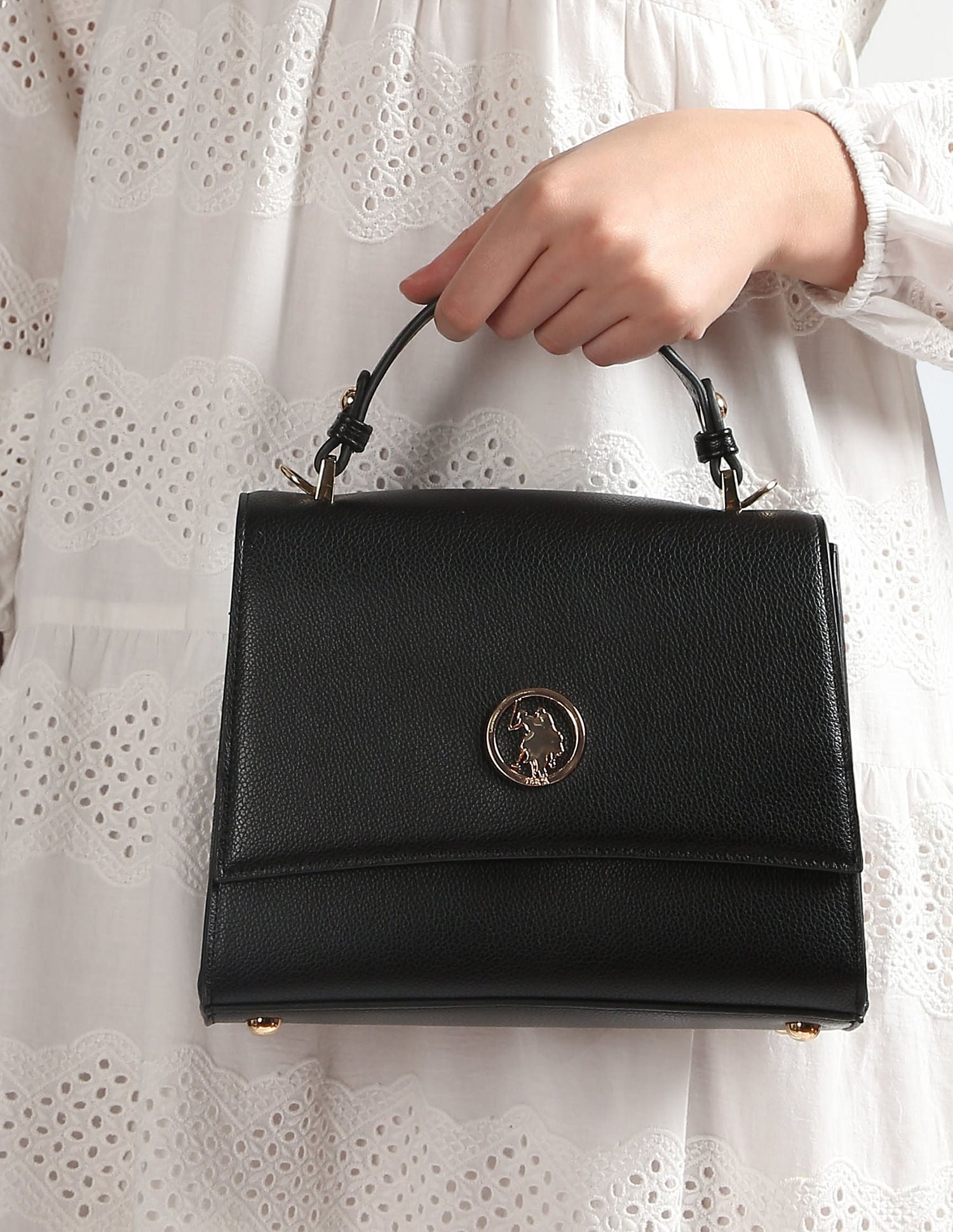 Flap Closure Metallic Logo Sling Bag Black - U.S. POLO ASSN. | Large