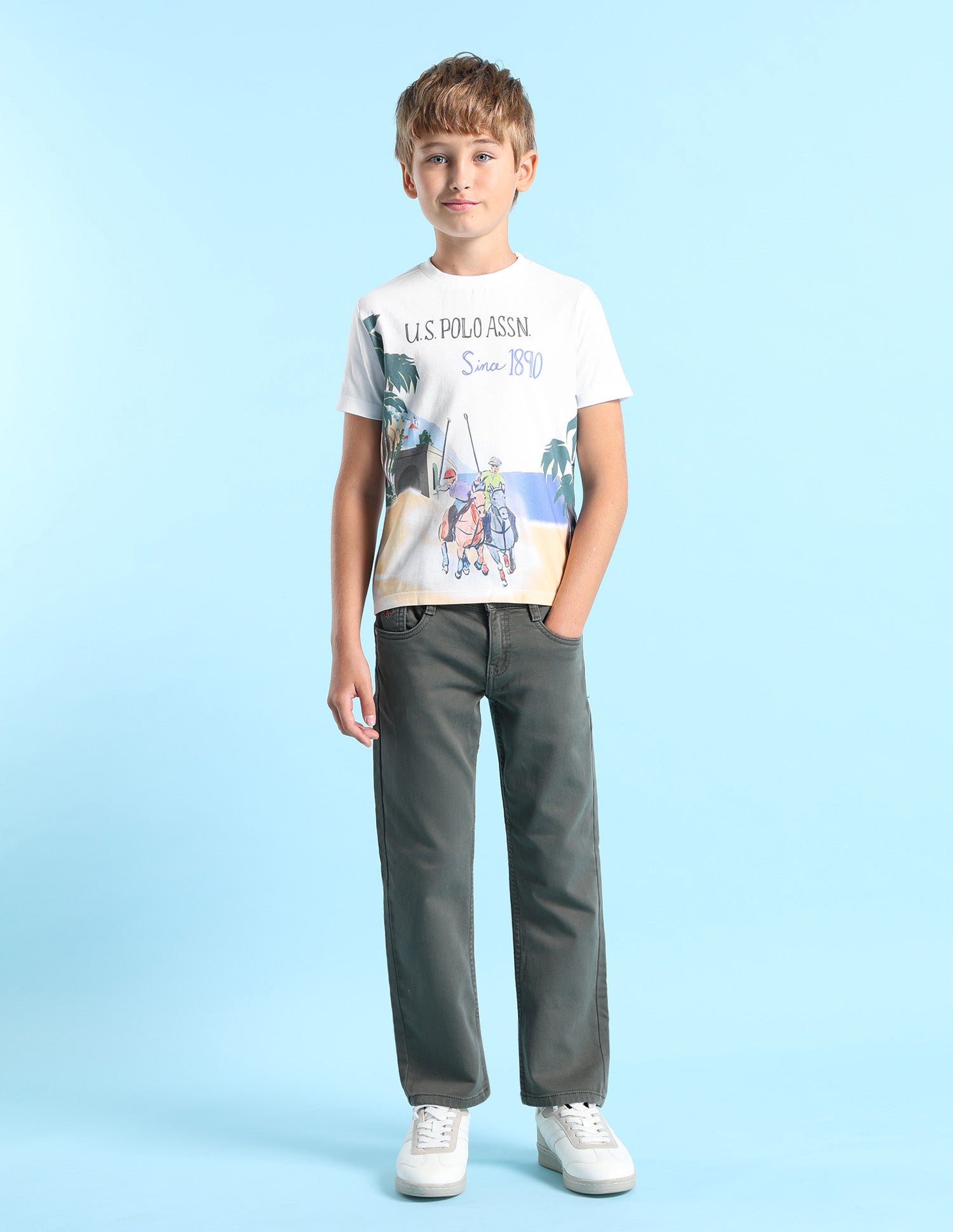 Boys Graphic Printed Regular Fit T-Shirt White - U.S. POLO ASSN. | Large