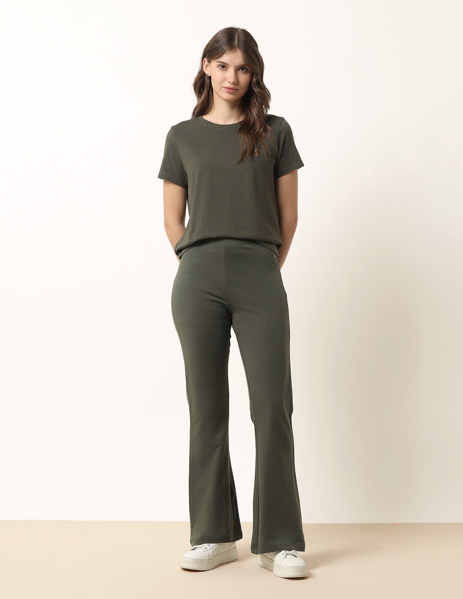 High-Rise Flared Fit Lounge Pants Olive - U.S. POLO ASSN. | Large