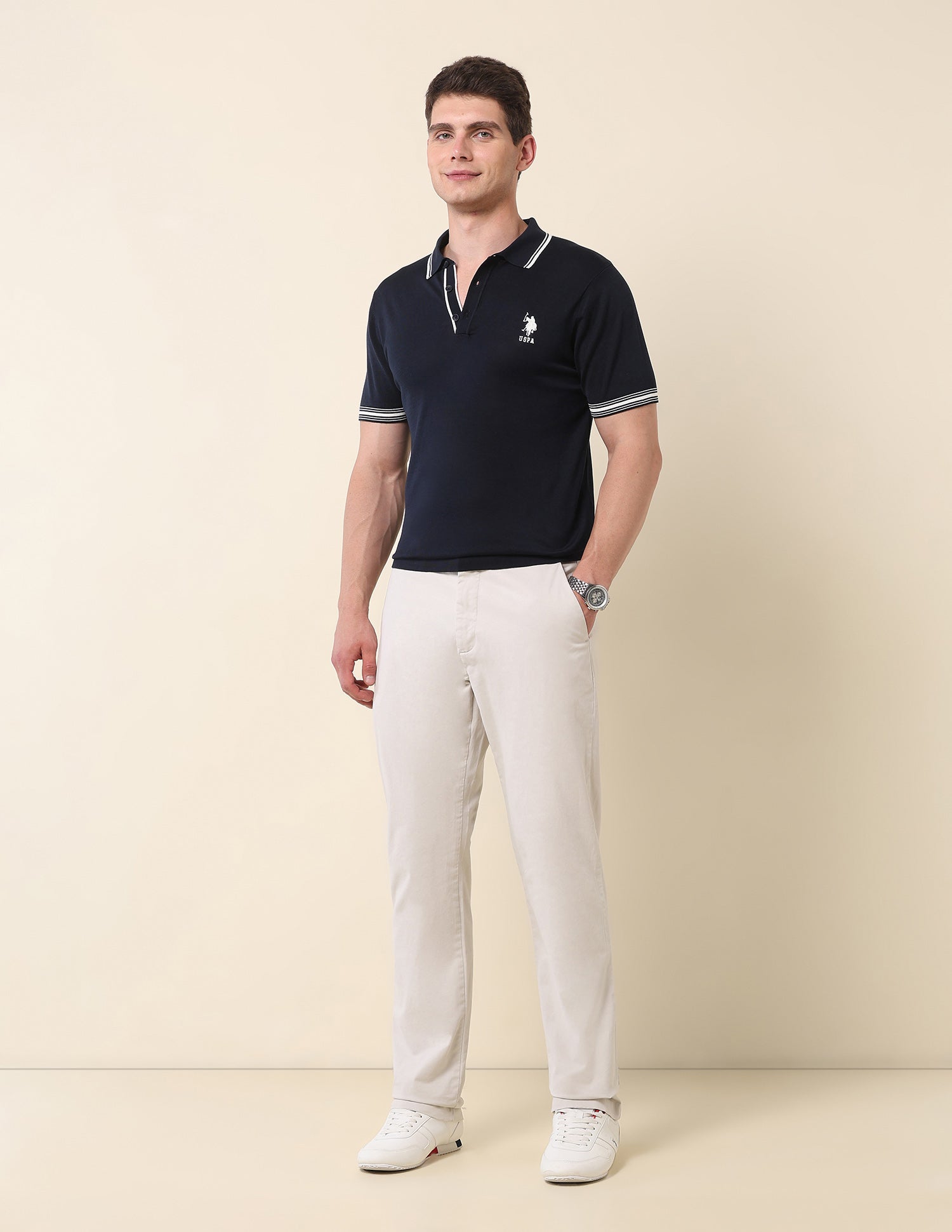 Solid Monochrome Polo Shirt Navy - U.S. Polo Assn. India | Large