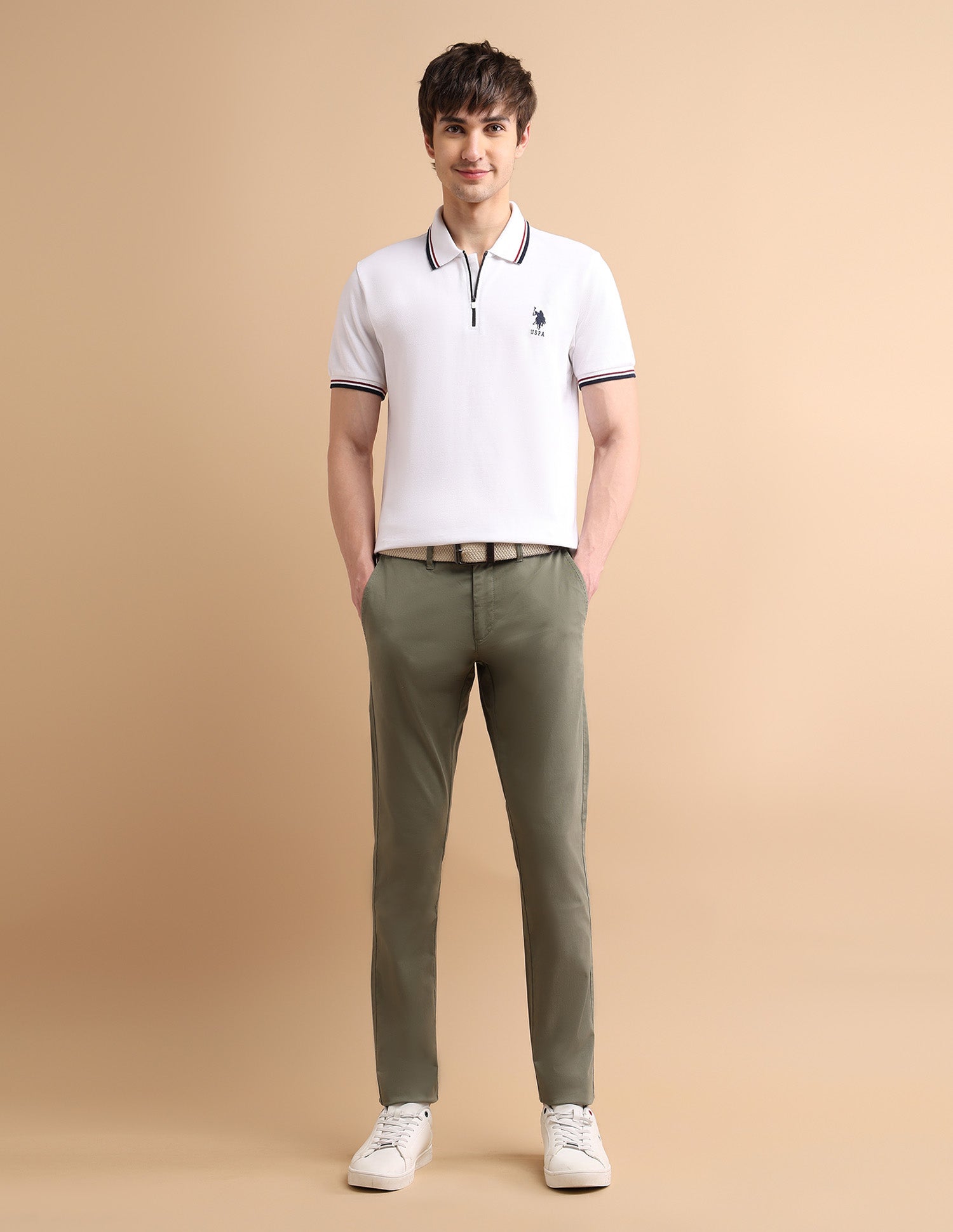 Tipped Zipper Polo Shirt White - U.S. POLO ASSN. | Large