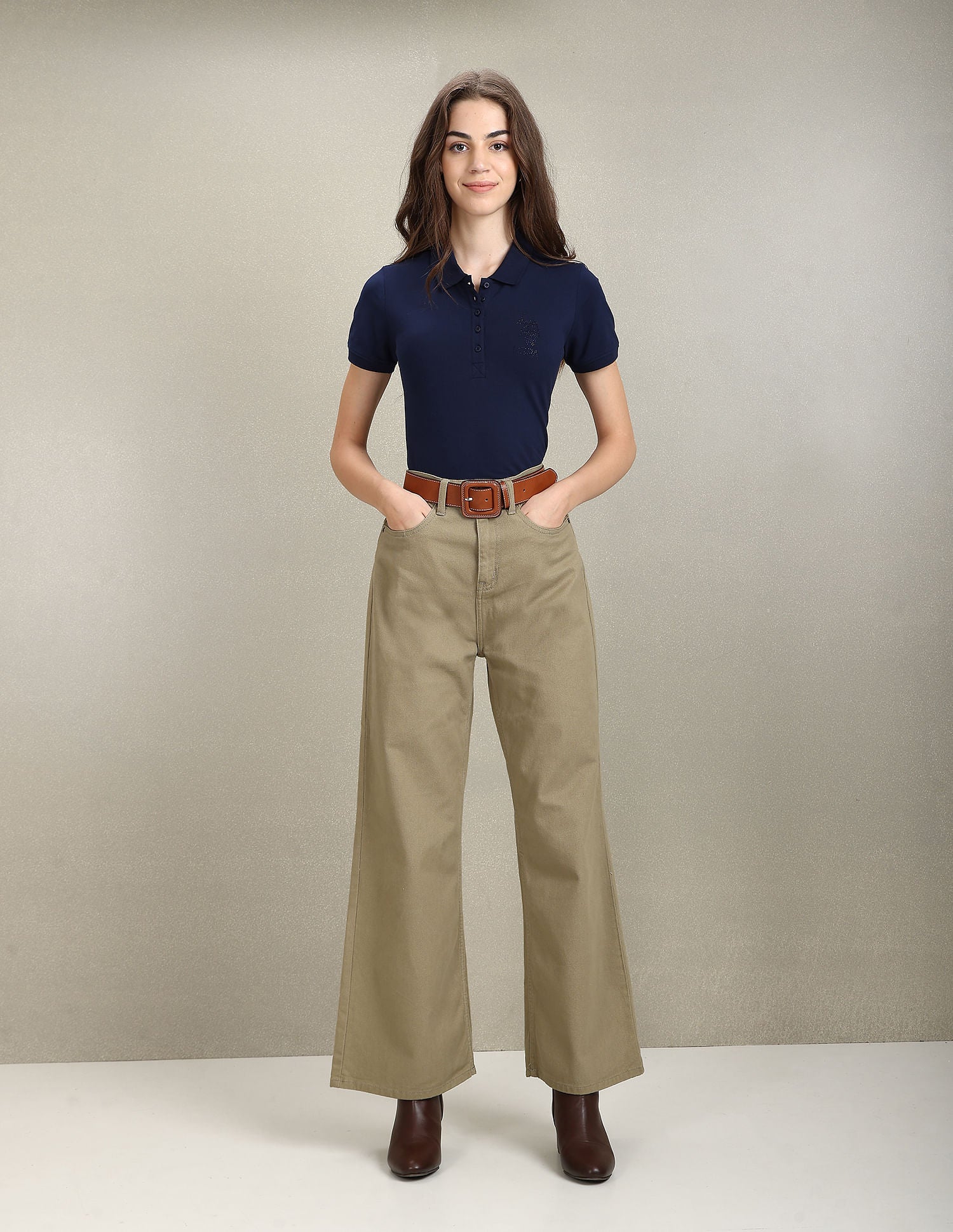 Sequin Logo Slim Polo Shirt Navy - U.S. POLO ASSN. | Large