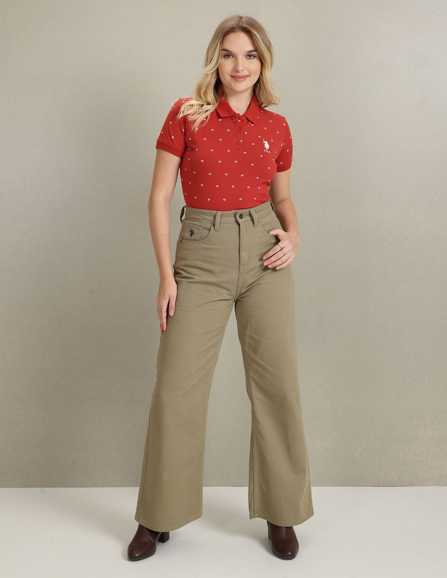 Graphic Print Pique Polo Shirt Rust - U.S. POLO ASSN. | Large