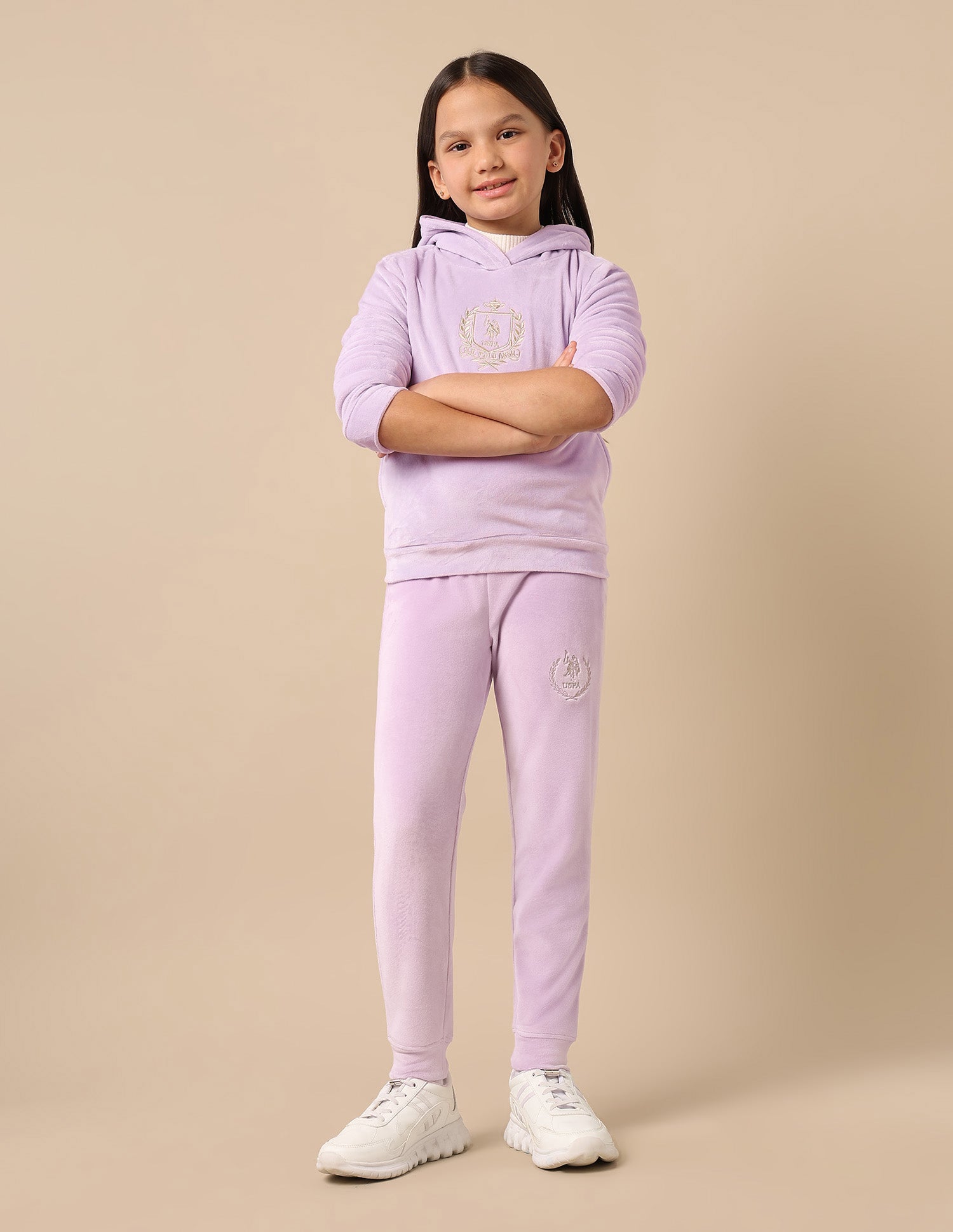 Girls Embroidered Logo Hooded Sweatshirt Light Purple - U.S. POLO ASSN. | Large