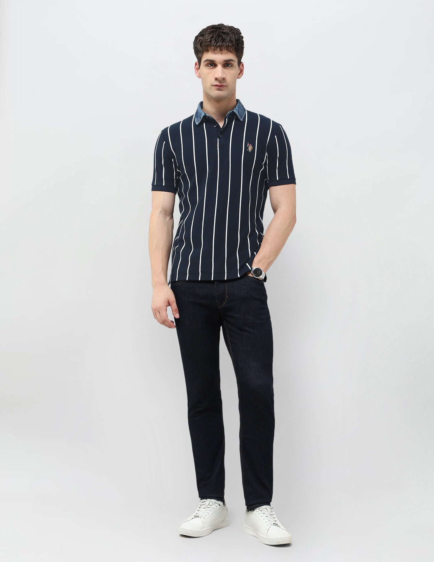Vertical Striped Monochrome Polo Shirt Navy - U.S. POLO ASSN. | Large