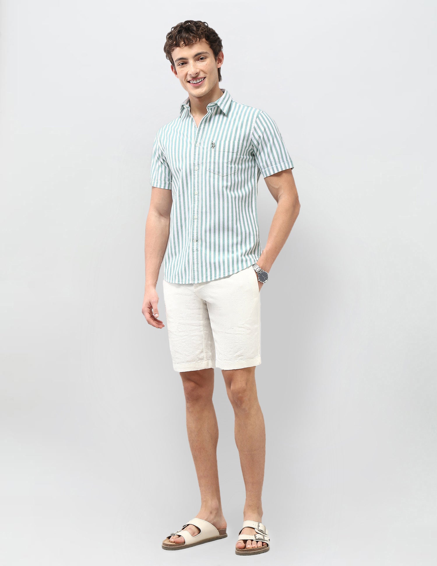 New Port Marina Vertical Striped Shirt Green - U.S. Polo Assn. India | Large