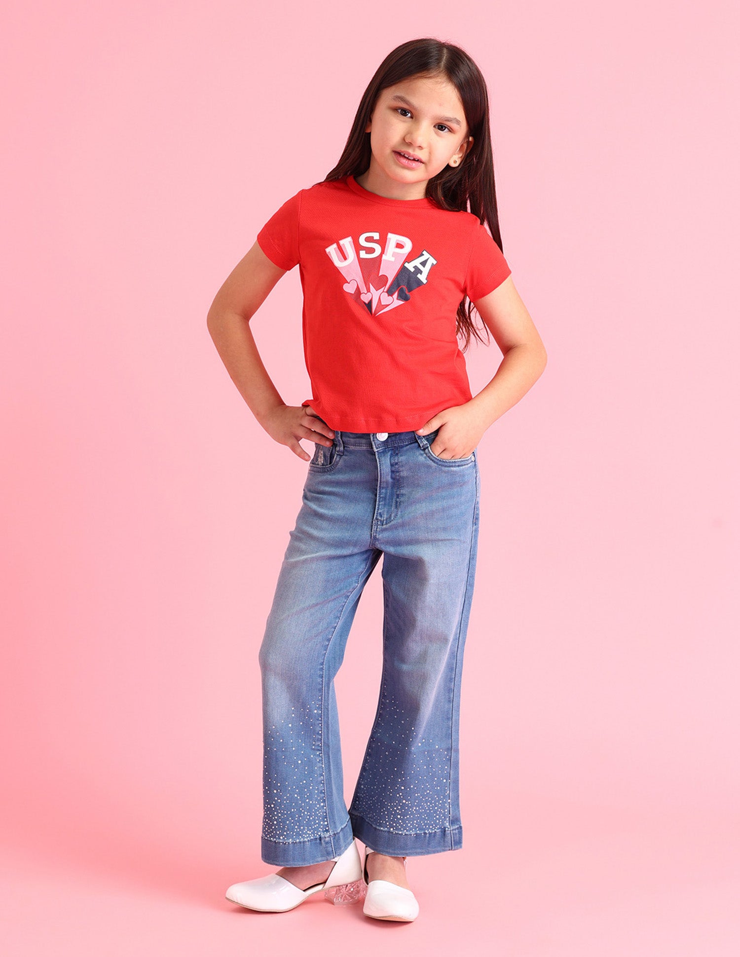 Girls Brand Printed Regular Fit T-Shirt Red - U.S. Polo Assn. India | Large