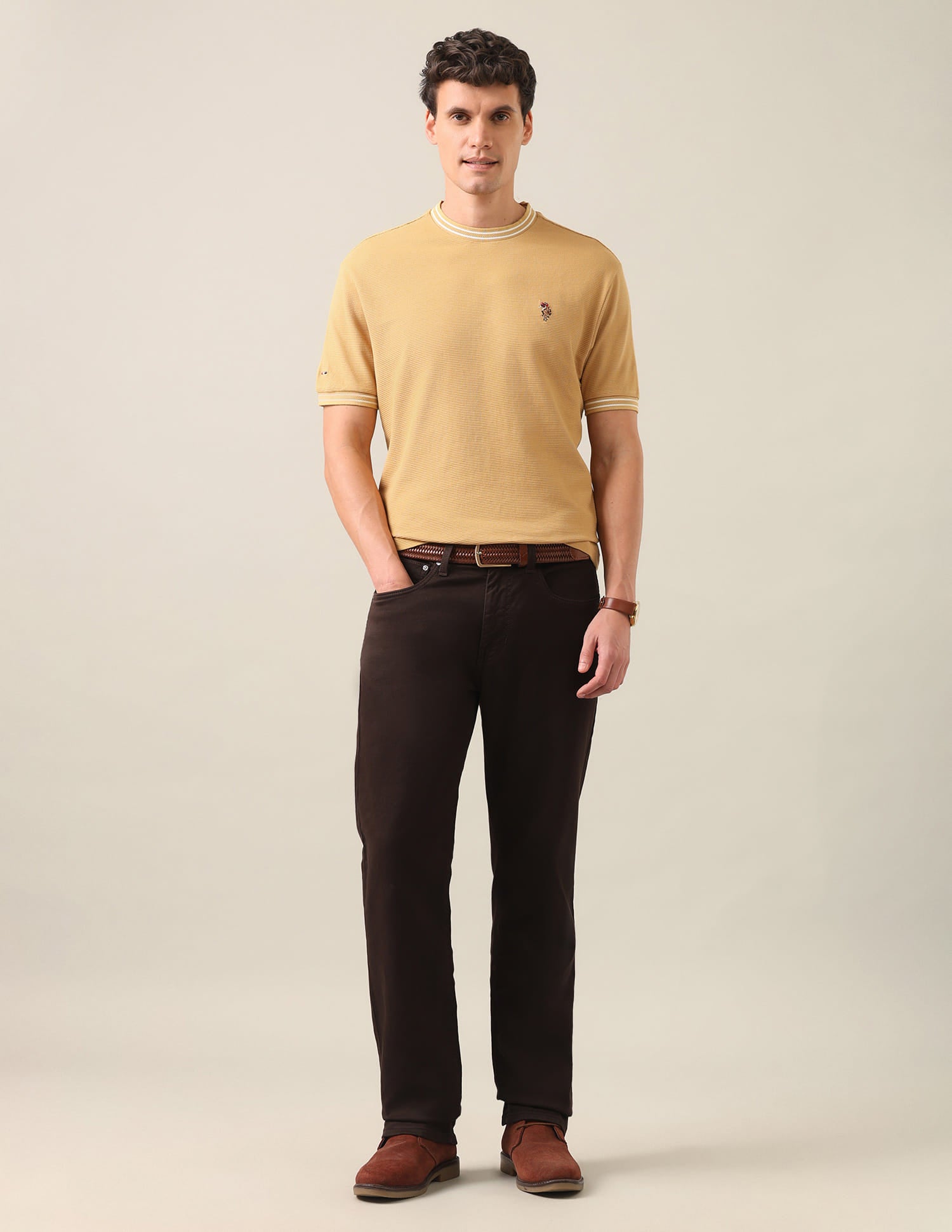 Solid Slim Fit T-Shirt Yellow - U.S. Polo Assn. India | Large