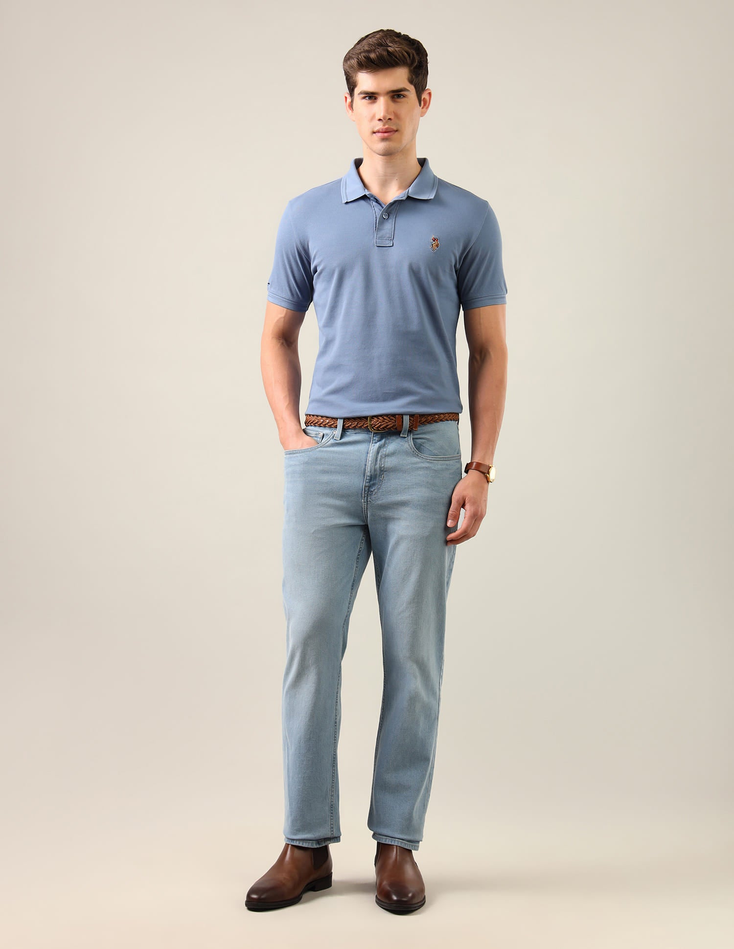 Solid Slim Fit Polo Shirt Blue - U.S. Polo Assn. India | Large