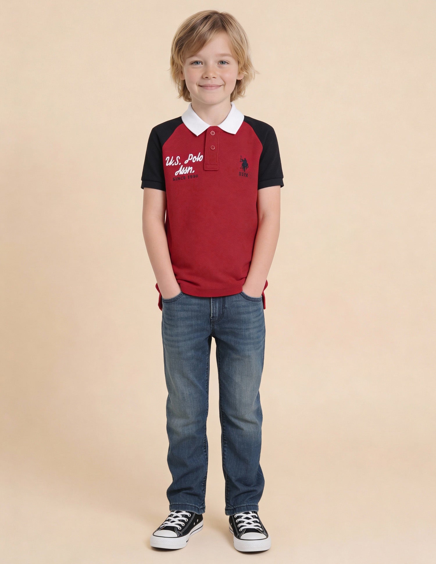 Boys Colour Block Regular Fit Polo Shirt Red - U.S. Polo Assn. India | Large