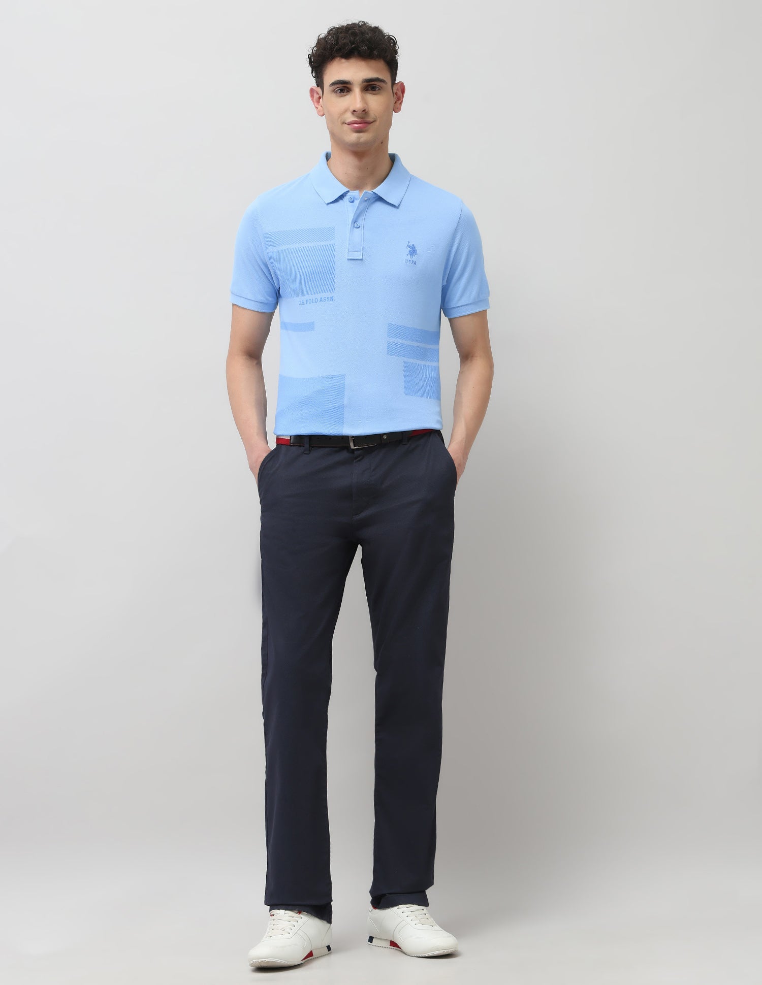 Diagonal Striped Slim Fit Polo Shirt Light Blue - U.S. Polo Assn. India | Large