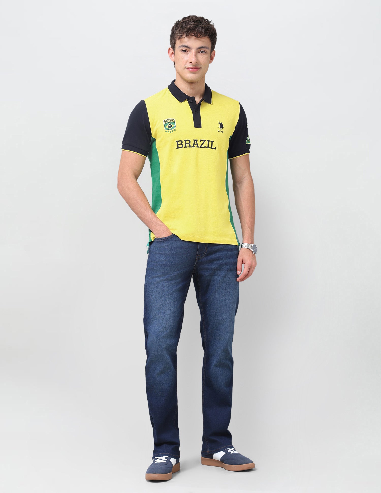 Colourblocked Slim Fit Polo Shirt Yellow - U.S. Polo Assn. India | Large